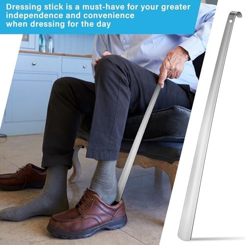 2 Pack Extra Long Metal Shoe Horn Dressing Stick for Seniors Silver