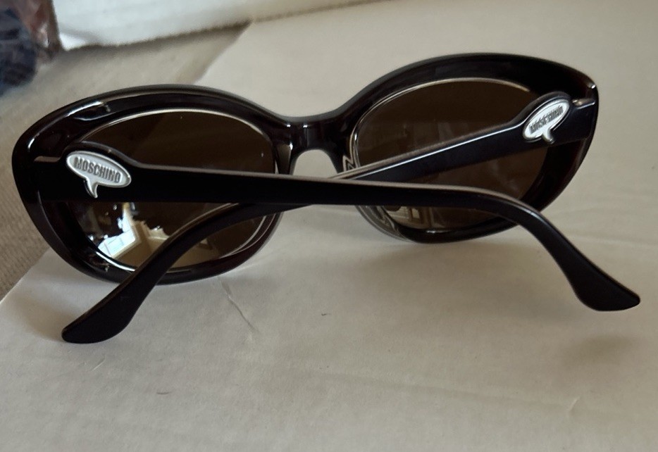 Moschino Vintage 90s Oval Matte Brown Sunglasses Moschino Bubble Logo