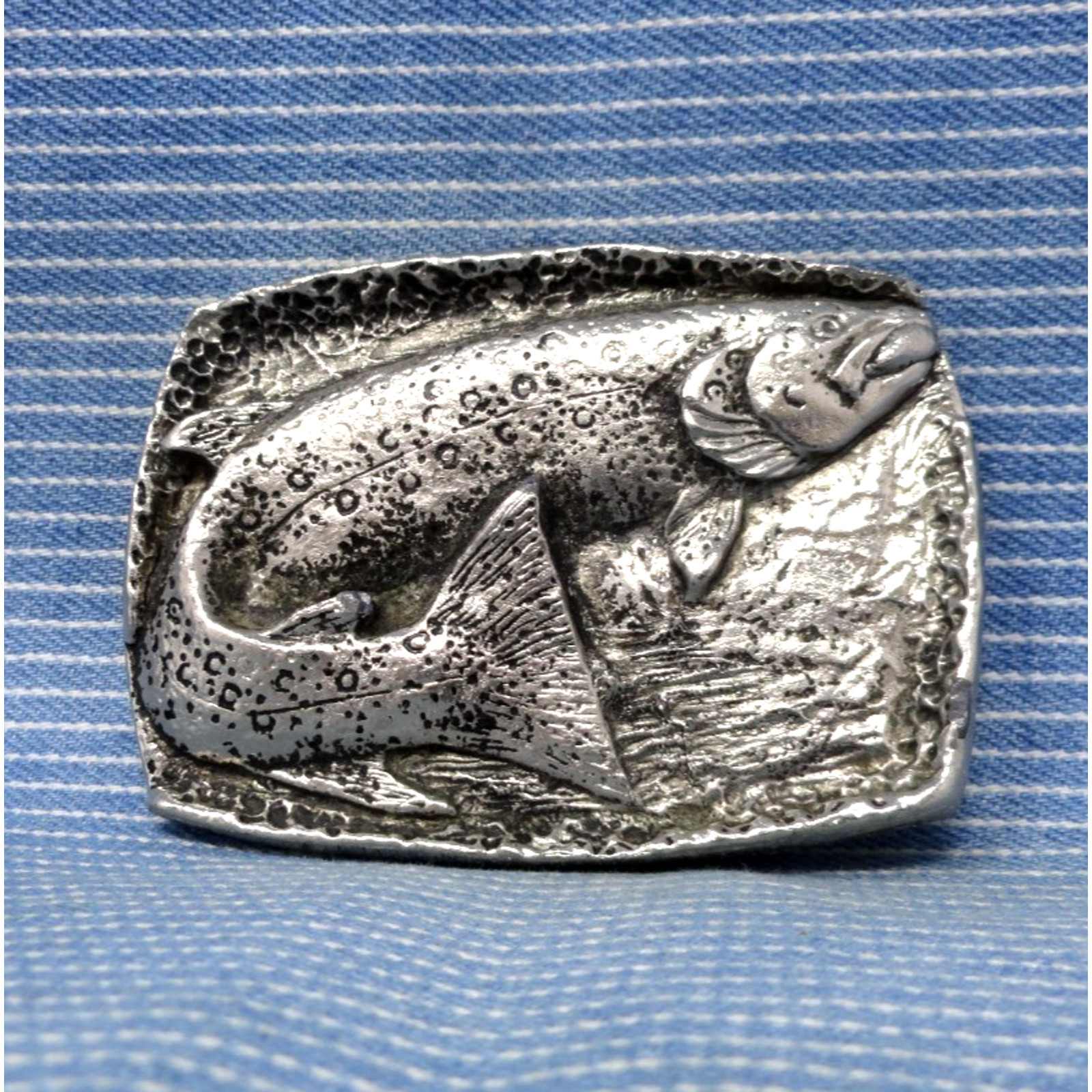 Trout Salmon Belt Buckle Fisherman Sportsman Artisan Cast Metal Vtg 70s .CPA684