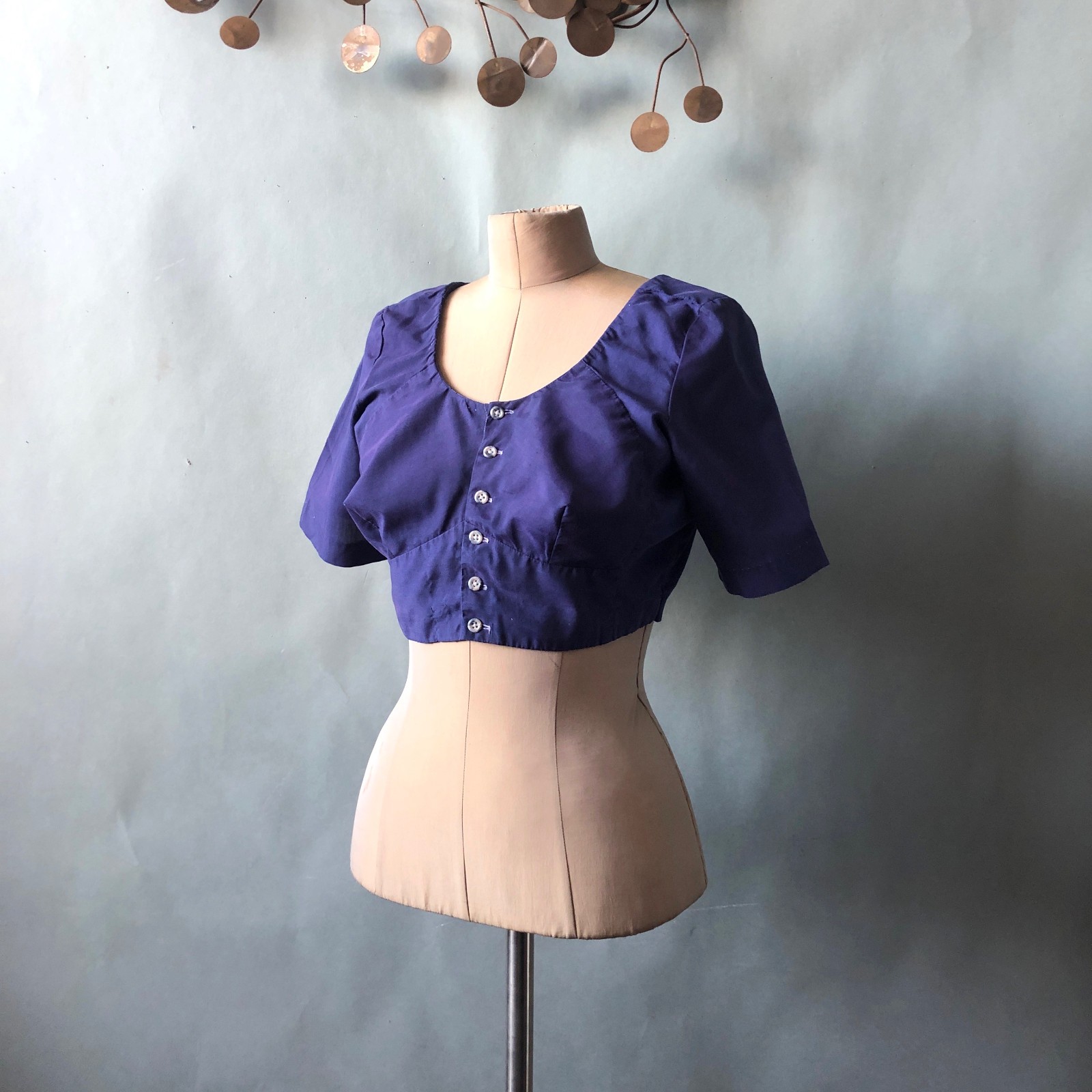 Vintage 1950s Blue Crop Top Playsuit Top Busty Midriff Sexy Rockabilly 38 Bust
