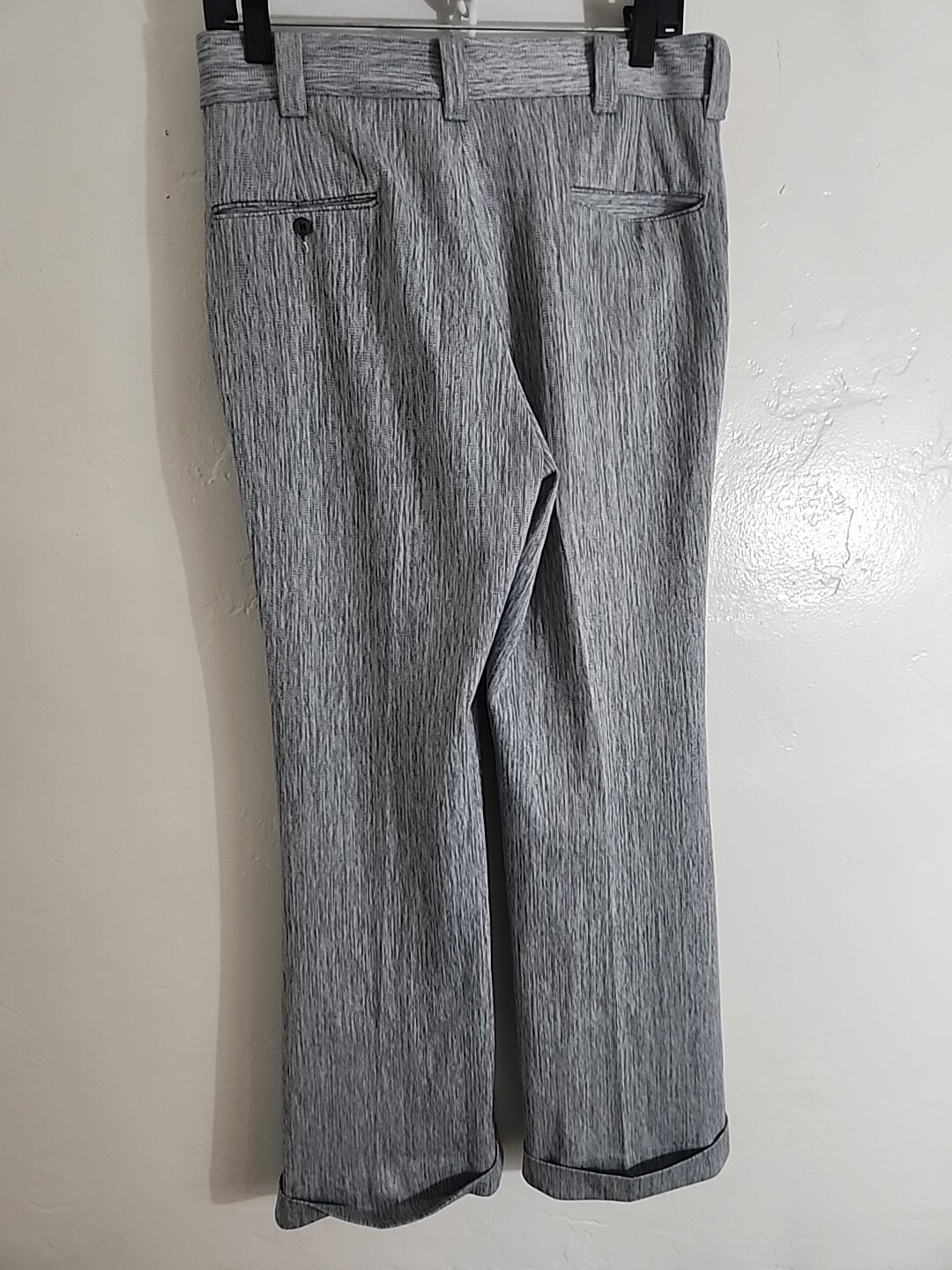 vintage gray stripe polyester pants 70’s cuffed flare disco 30 1/2 w 30L 1970’s