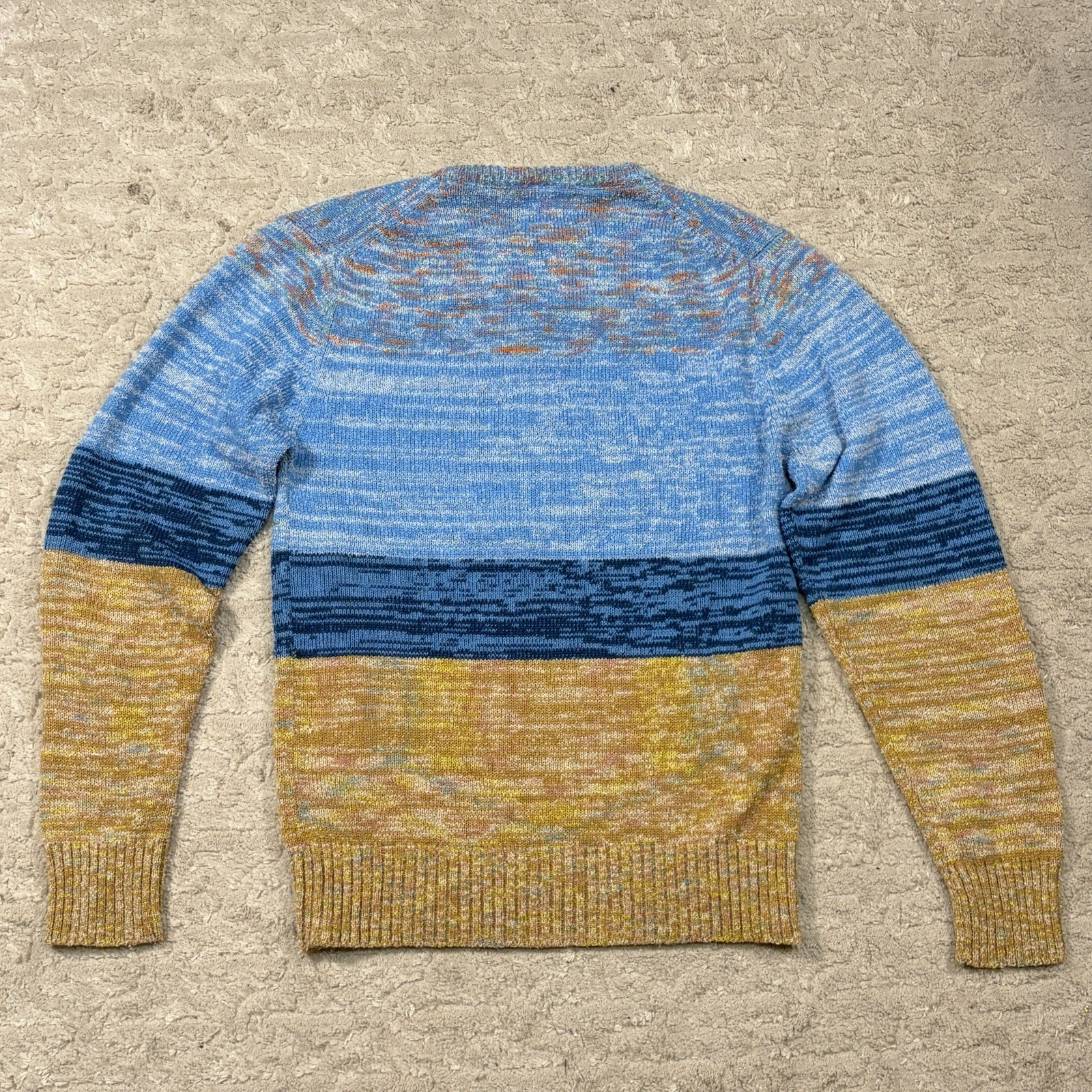 True Vtg 70s Landscape Rainbow Bird Seascape Knitted Embroidered Sweater Size S