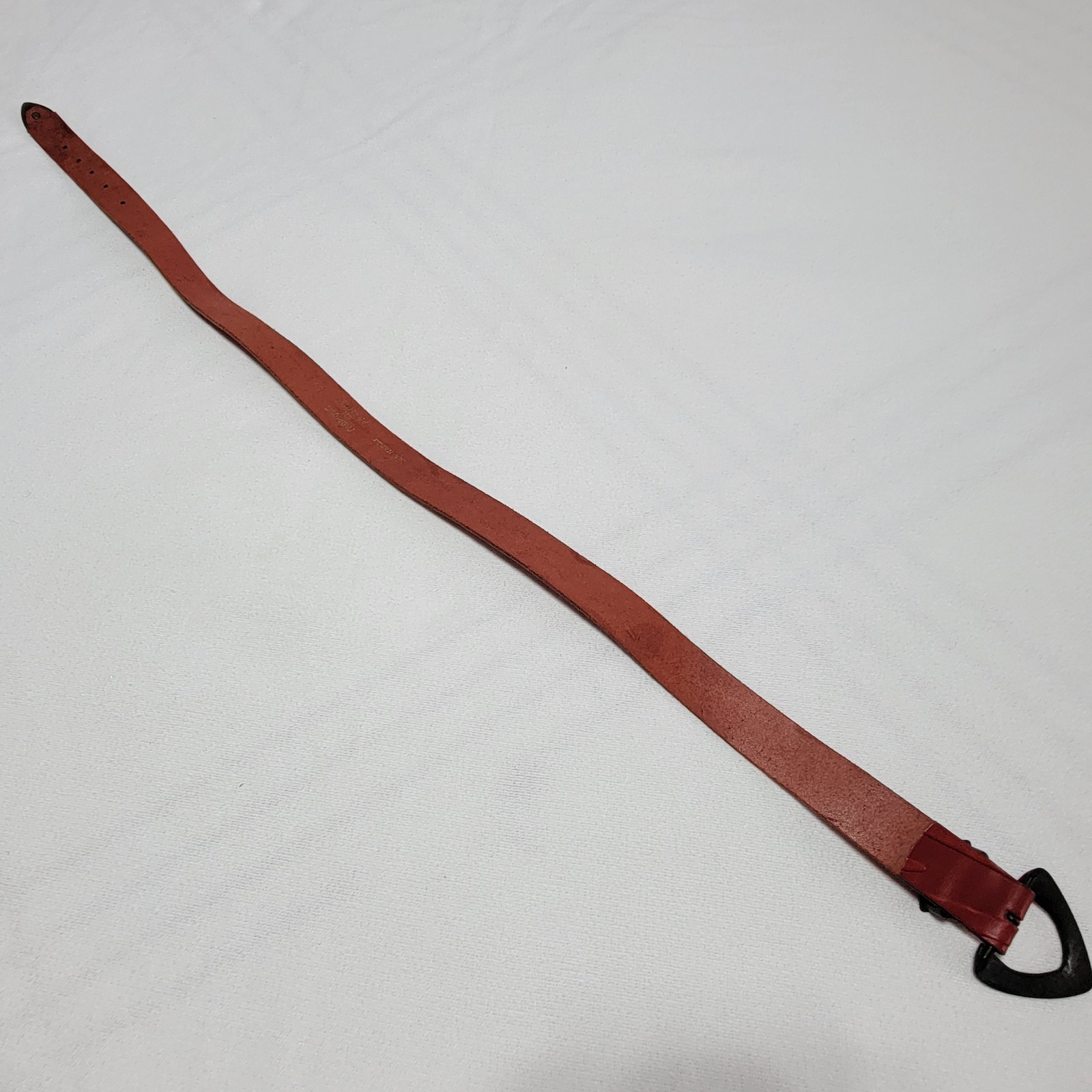 Vintage Red Genuine Leather Belt Dark-Gold Metal Buckle Women Size 28 XS/S
