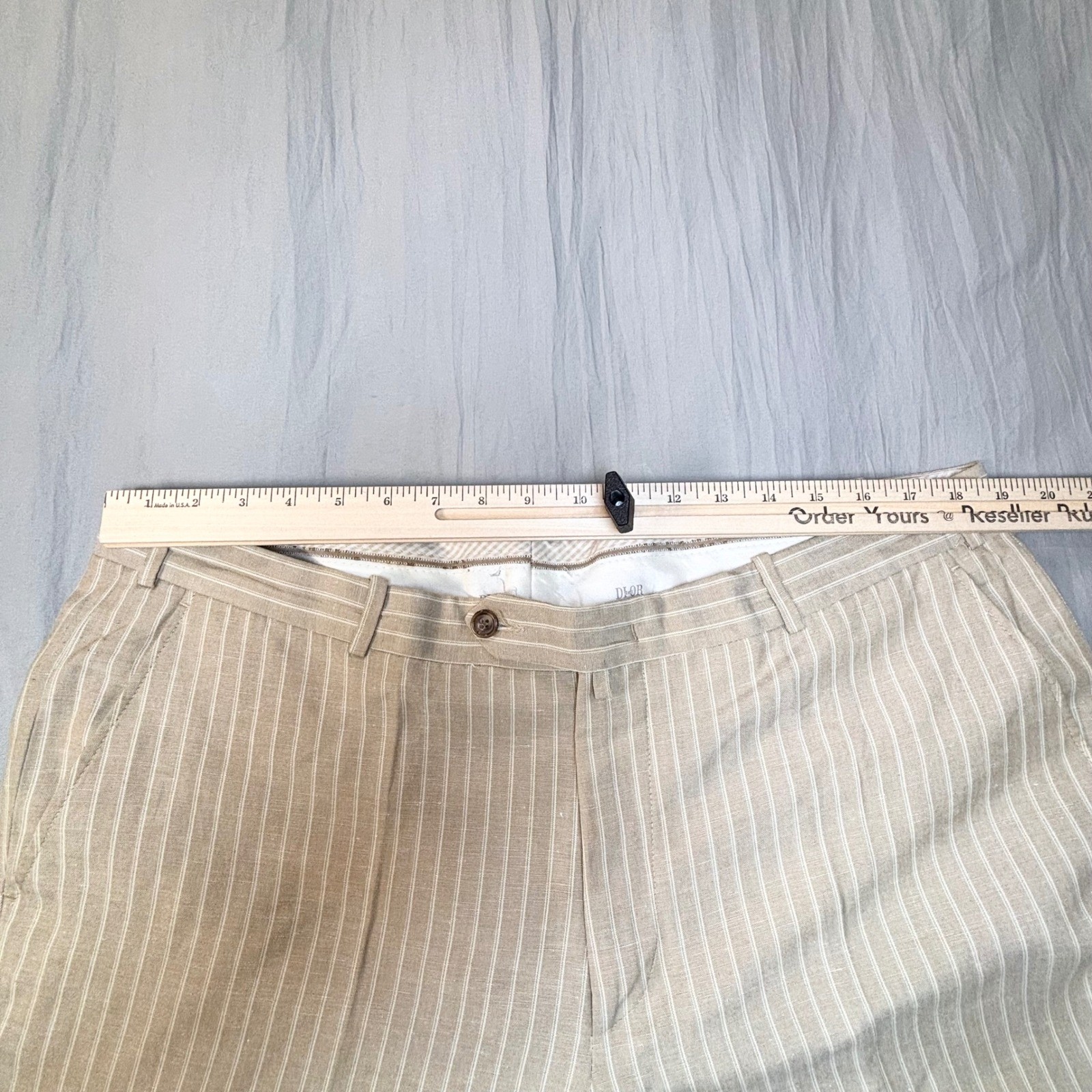 Christian Dior linen blend pants Mens 41×30 tan white striped