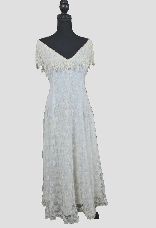 Coquette Romantic Scott McClintock Vintage 70s80s Ivory Lace Fairycore Dress 16
