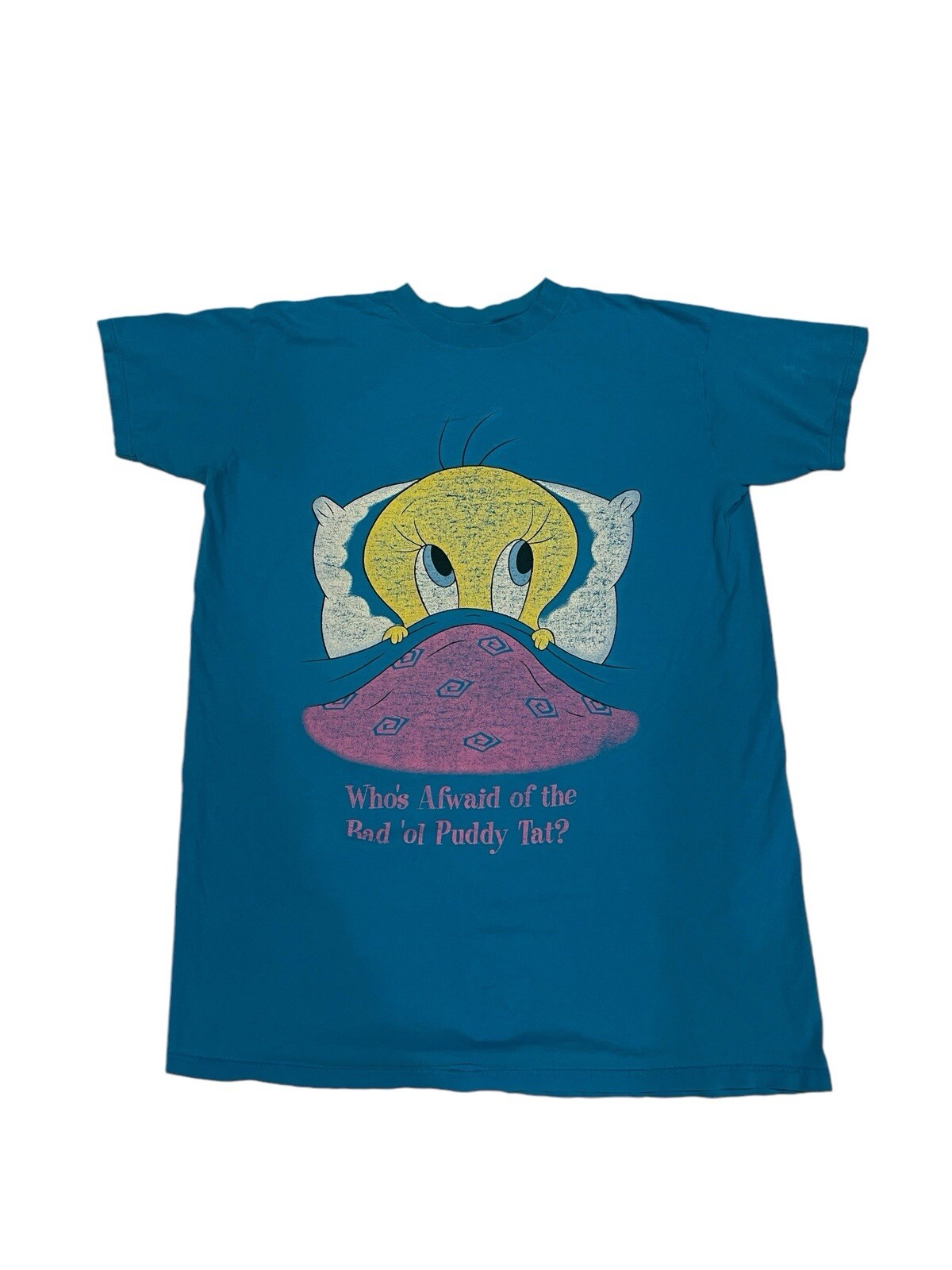 Looney Tunes Tweety Bird Vintage T Shirt Blue Unisex Adults One Size GUC