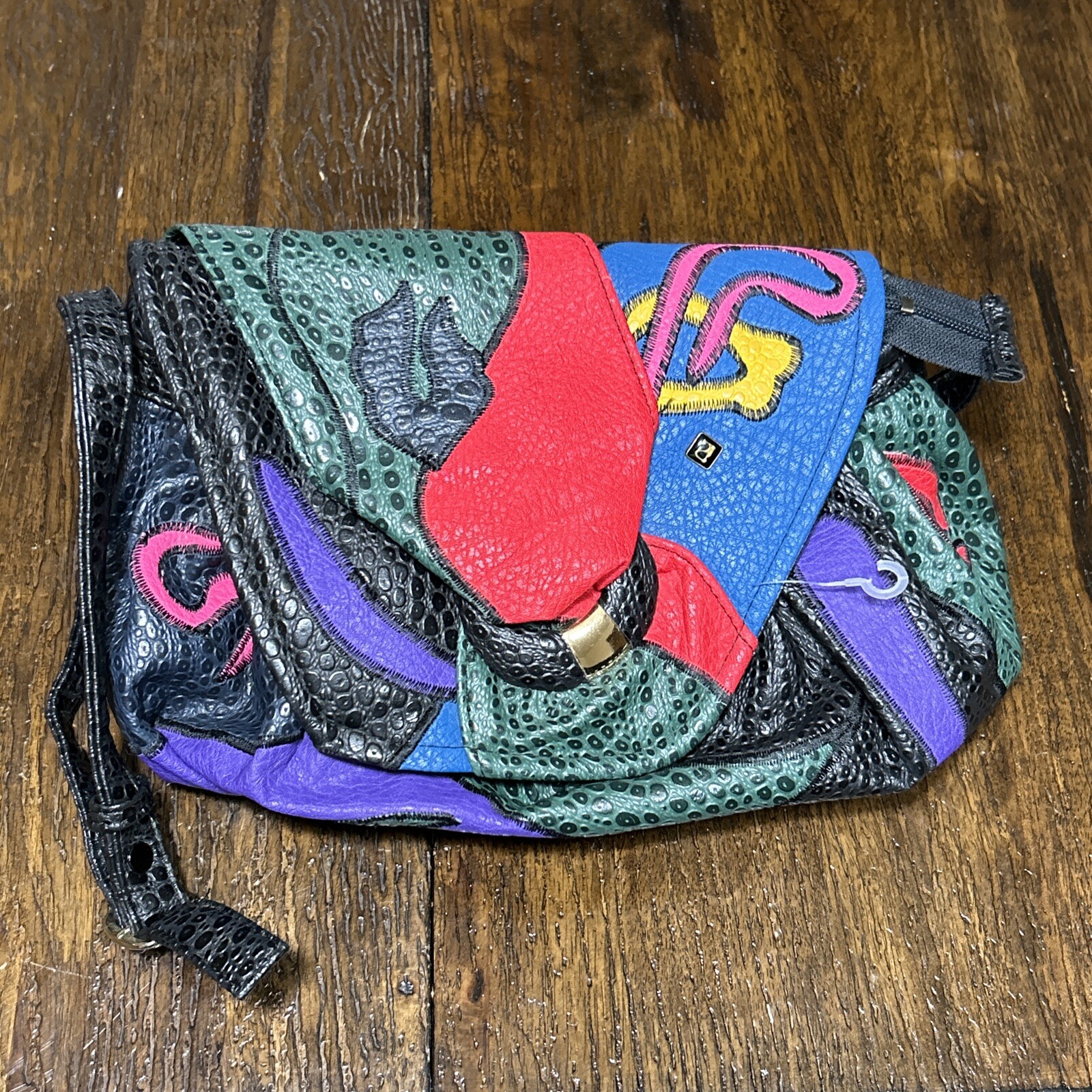 Vintage 80s Nas Bag Multicolor Patchwork Handbag Purse Korea Colorful Bright Art