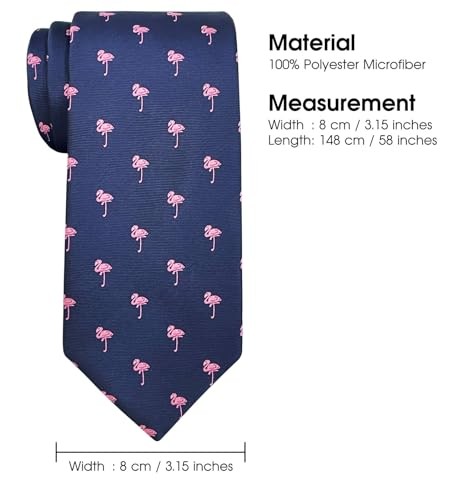 Animal Pattern Ties | Neckties for Men | Microfiber 3.15″ Flamingo – Navy Blue
