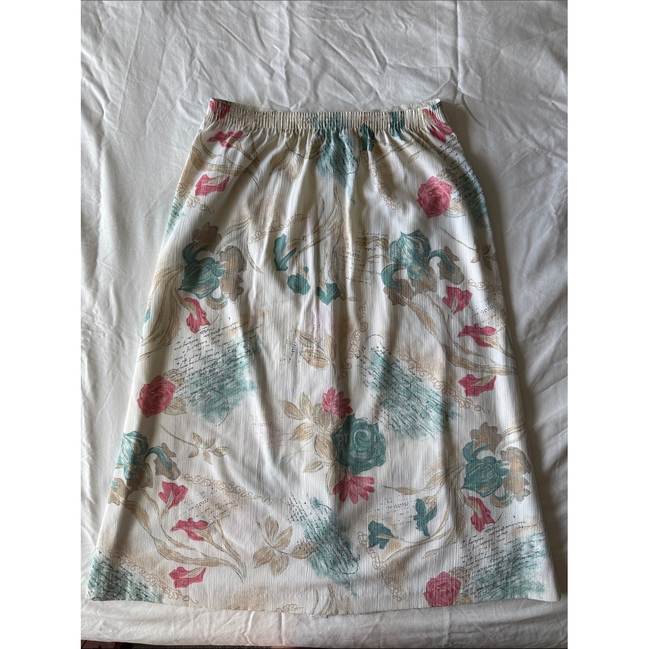 Vintage Cream Floral Button-Front A-Line Skirt
