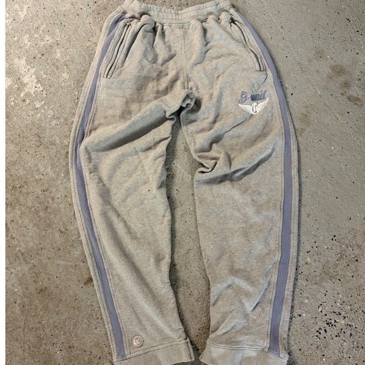 Vintage Y2K G-Unit Baggy Gray Heavyweight Cotton Sweatpants Ankle Zip Large