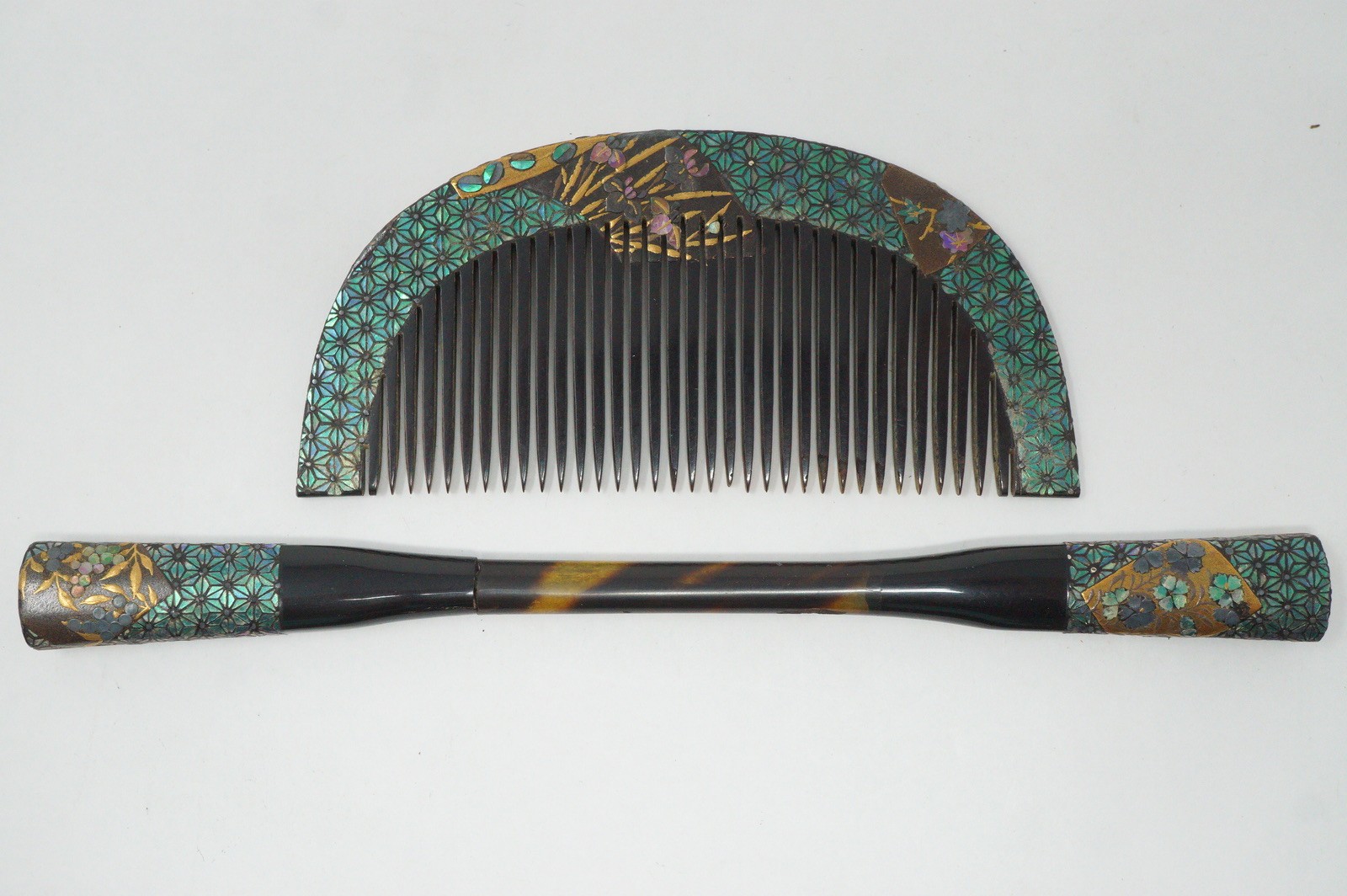 Japanese Hairpin & Haircomb Set Kougai Natural Materials & Signed 0611G15