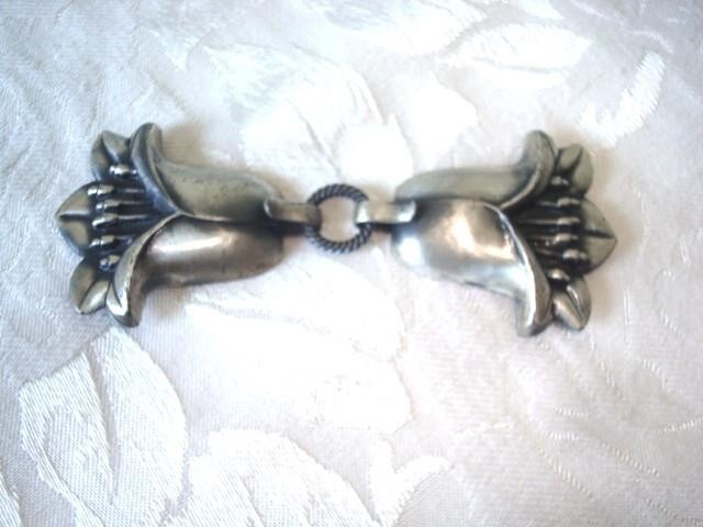Art Nouveau 2 Piece Silver Color Metal 2 Piece Flowers Clasp Buckle Pat.122255