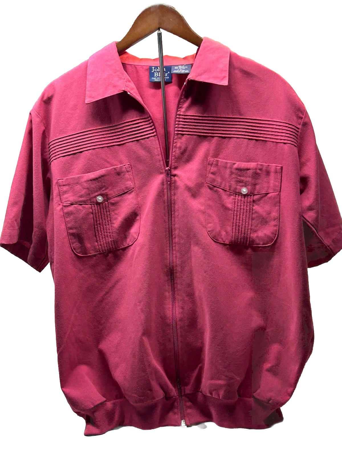 VTG 80s John Blair Full Zip Shirt Jacket Mens L Light Red Leisure Shacket
