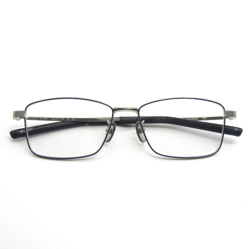 999.9 S-690T Square Metal Eyeglasses Frame Japan Made Silver/Dark Blue 25th