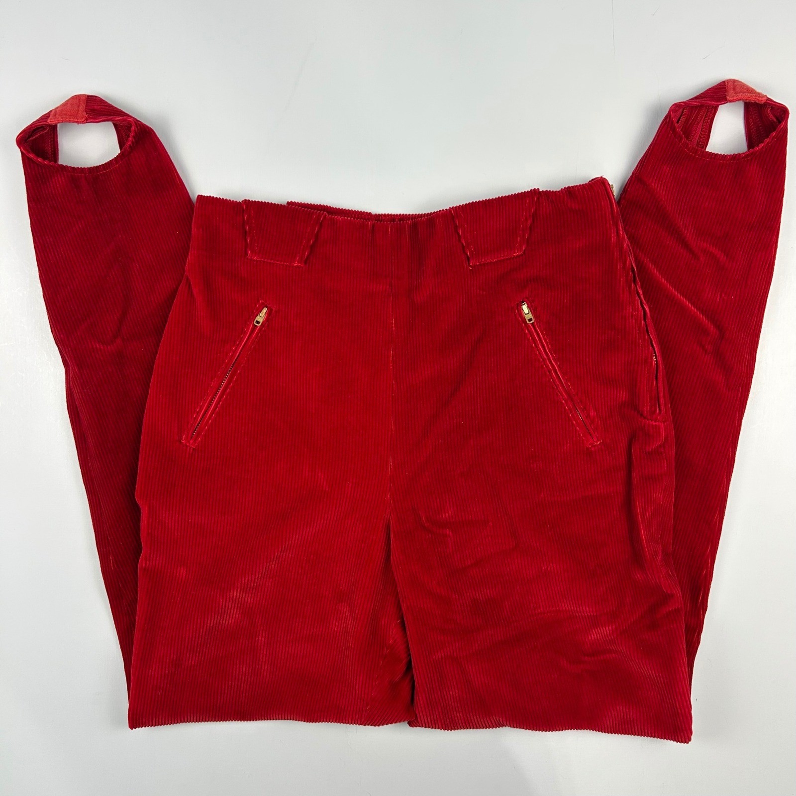 Ralph Lauren Red Corduroy Stirrup Pants Womens 14 Vintage High Waist Made in USA