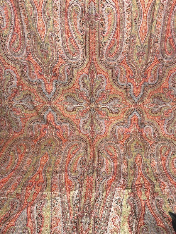 antique paisley shawl throw fancy center woven large 64 x 134 original 19thc
