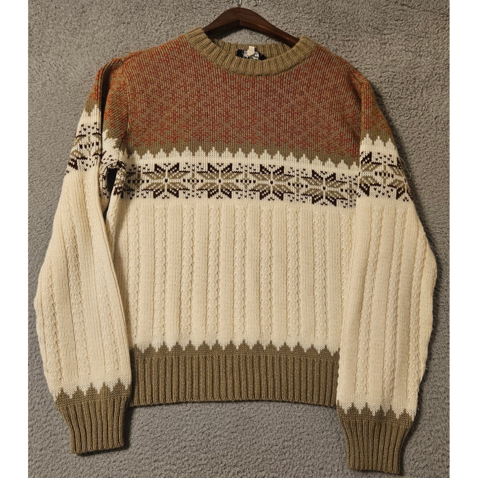 Vintage KP Fair Isle Snowflake Cable Knit Sweater Womens Large Fair Isle Romania