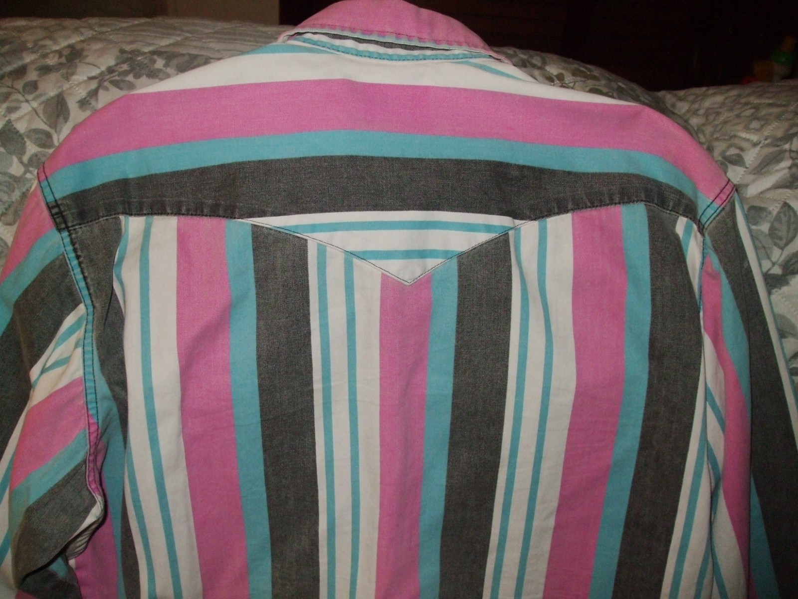 True Vintage Wrangler Brushpopper Striped Western Shirt Made USA Sz 16 .5-36 Lrg