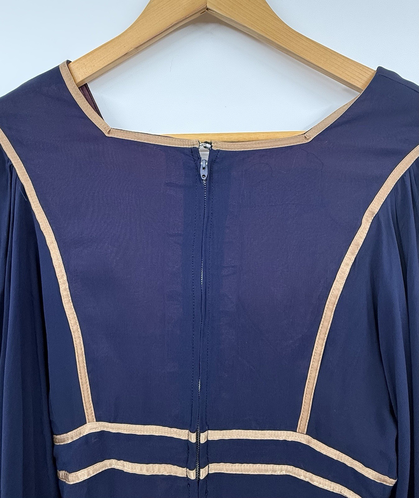 Janice Wainwright Vintage Empire Waist Blue Silk Gown 70s Edwardian SZ 12 *RARE*
