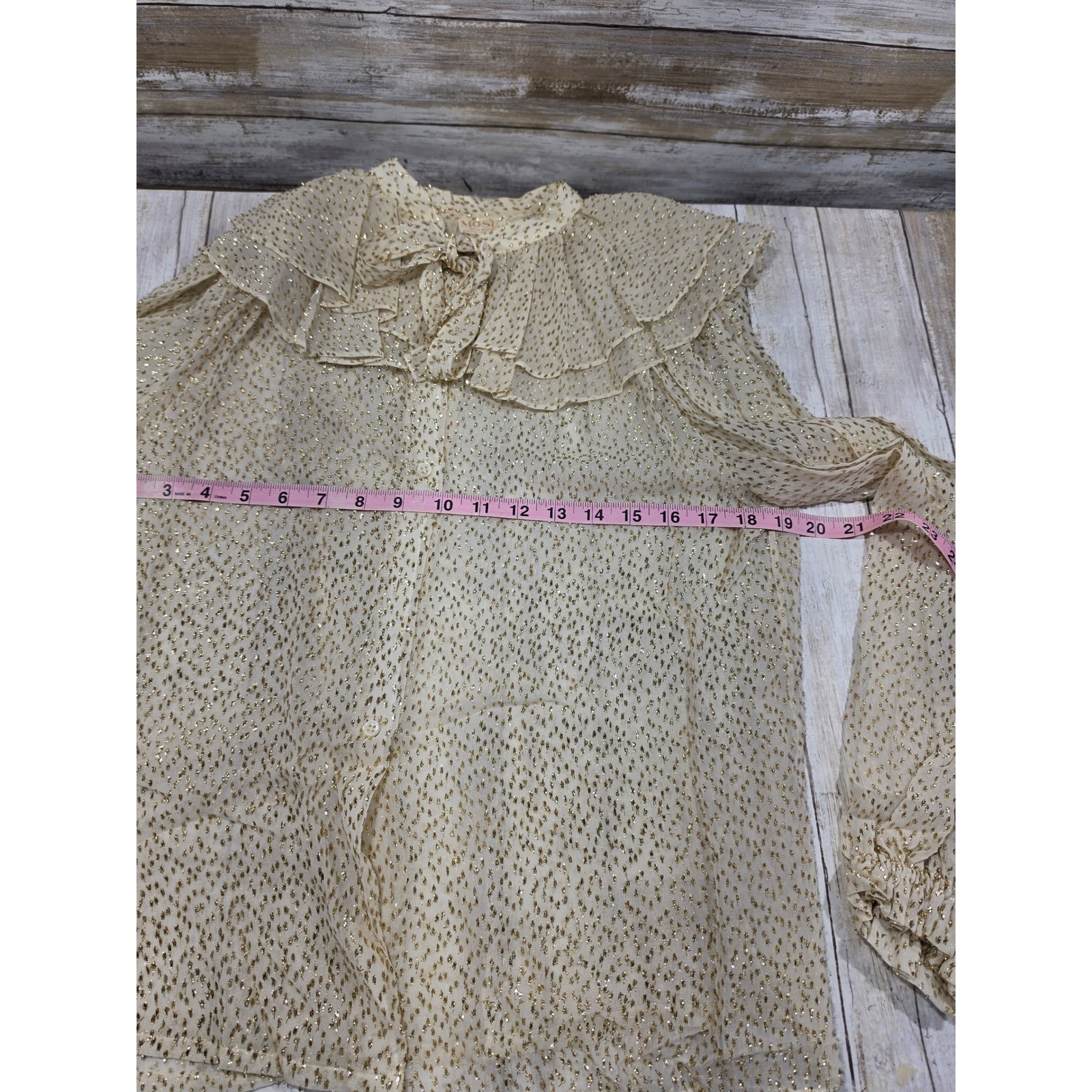 Mose Milano Vintage Silk Gold Metallic Ruffle Blouse Accordion Pleat Skirt Set