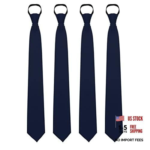 Pre-tied Adjustable Zipper Neck Ties for Men 3.15′ ‘Mens Navy Tie-4 Pack