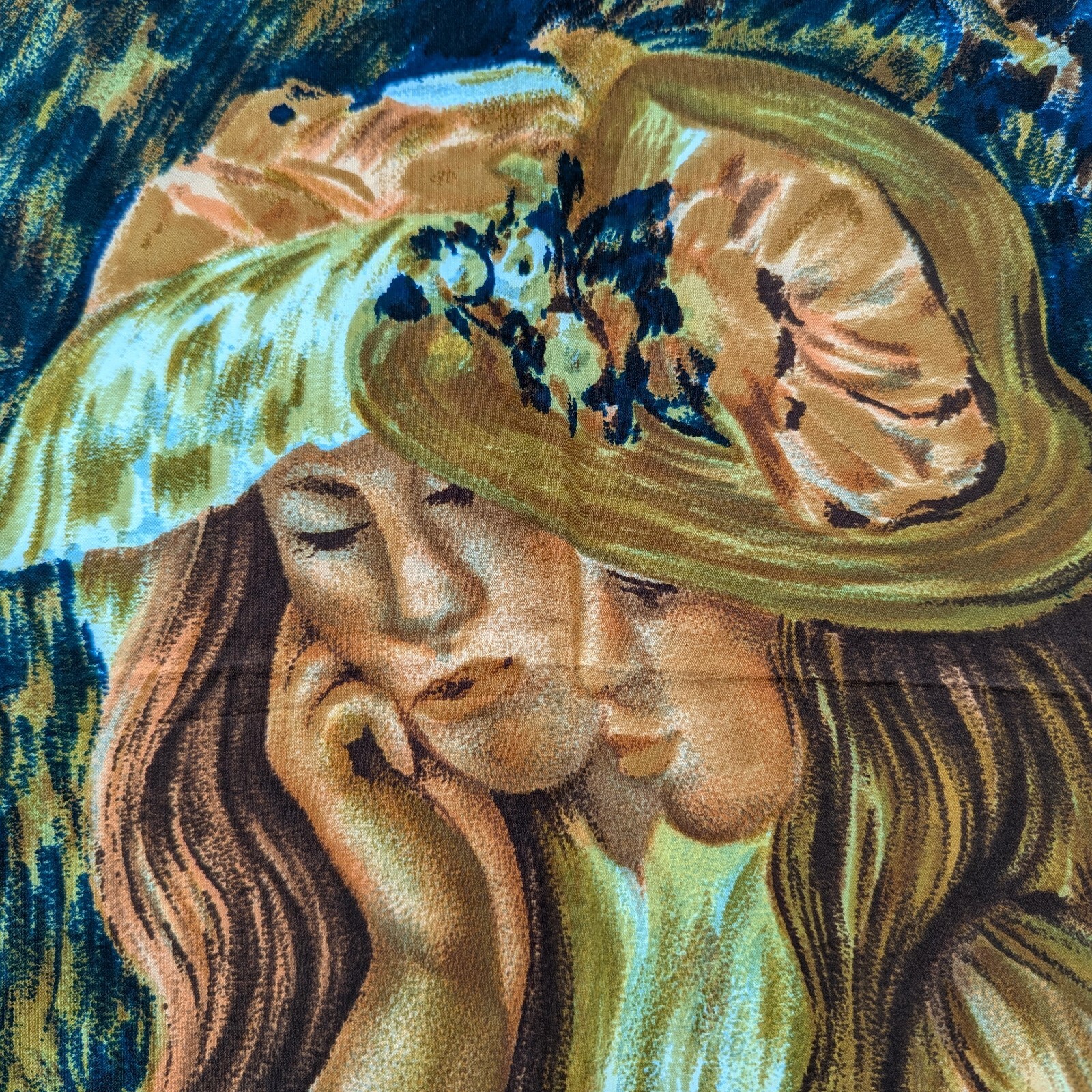 Renoir Paris Silk Scarf Nicole De Beauvon Two Young Girls Print 34″ Square FLAW