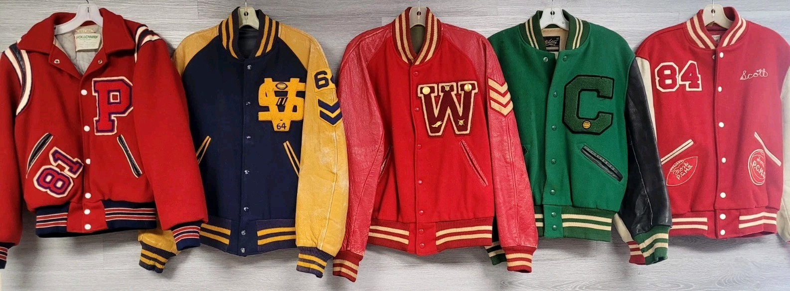 LOT OF 11 VINTAGE LETTERMAN JACKETS VARSITY LEATHER WOOL VINTAGE 50s 60s 70s 80s