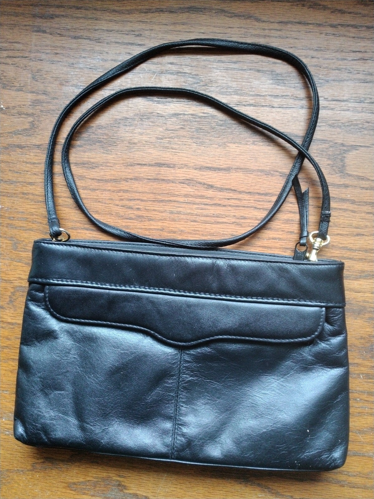Vintage Black Top Grain Cowhide W/Plastic Shoulder Strap 44″ Top Collar, Bottom