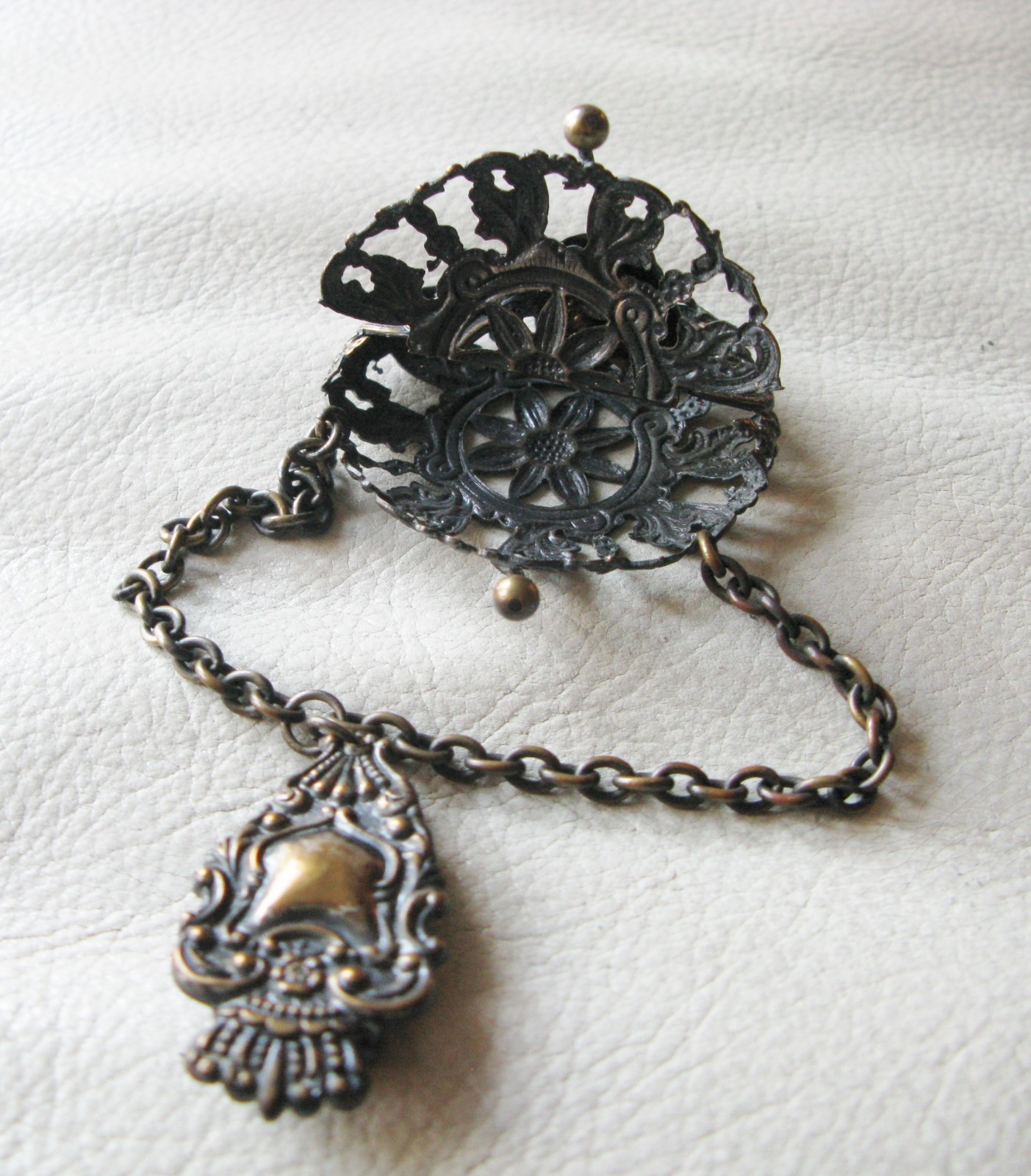 Antique Chatelaine Belt Clip Art Nouveau Buffalo Filigree Purse Vinaigrette