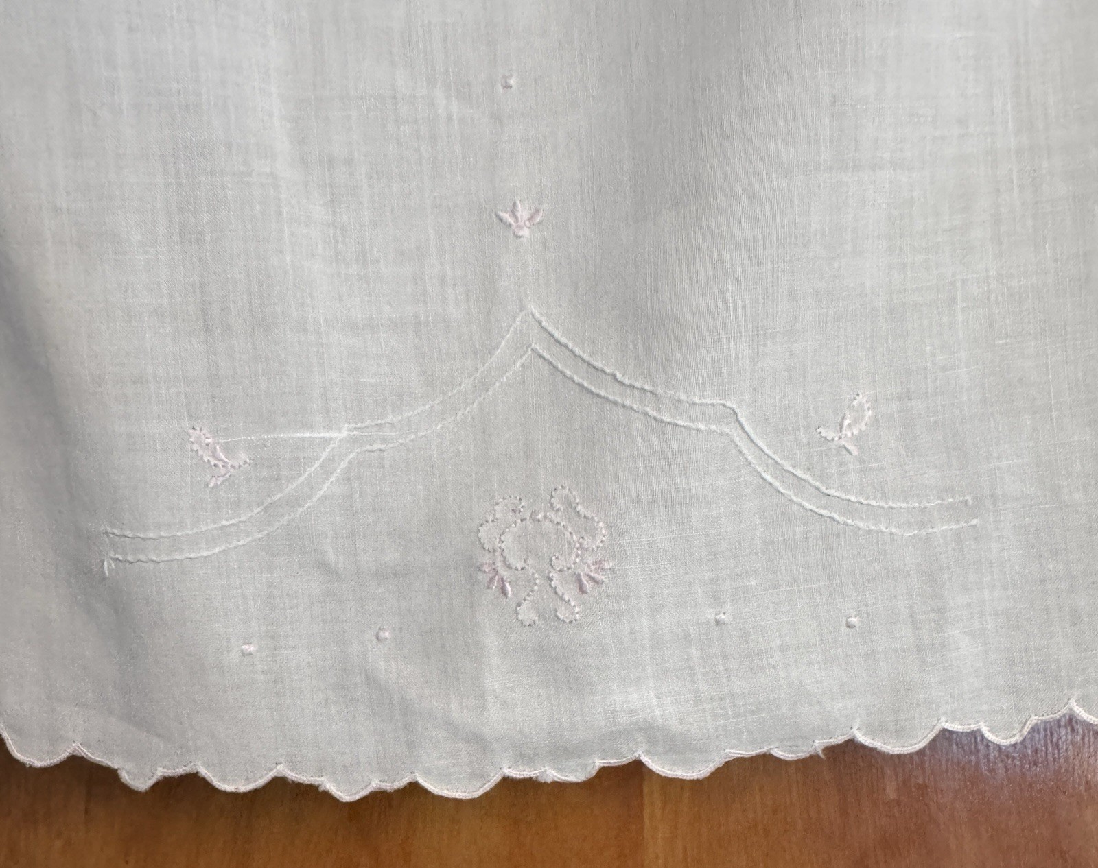 Vtg HM 1940-50s Cotton Baby Dress AND SLIP Embroidered in Philippines 14″ long