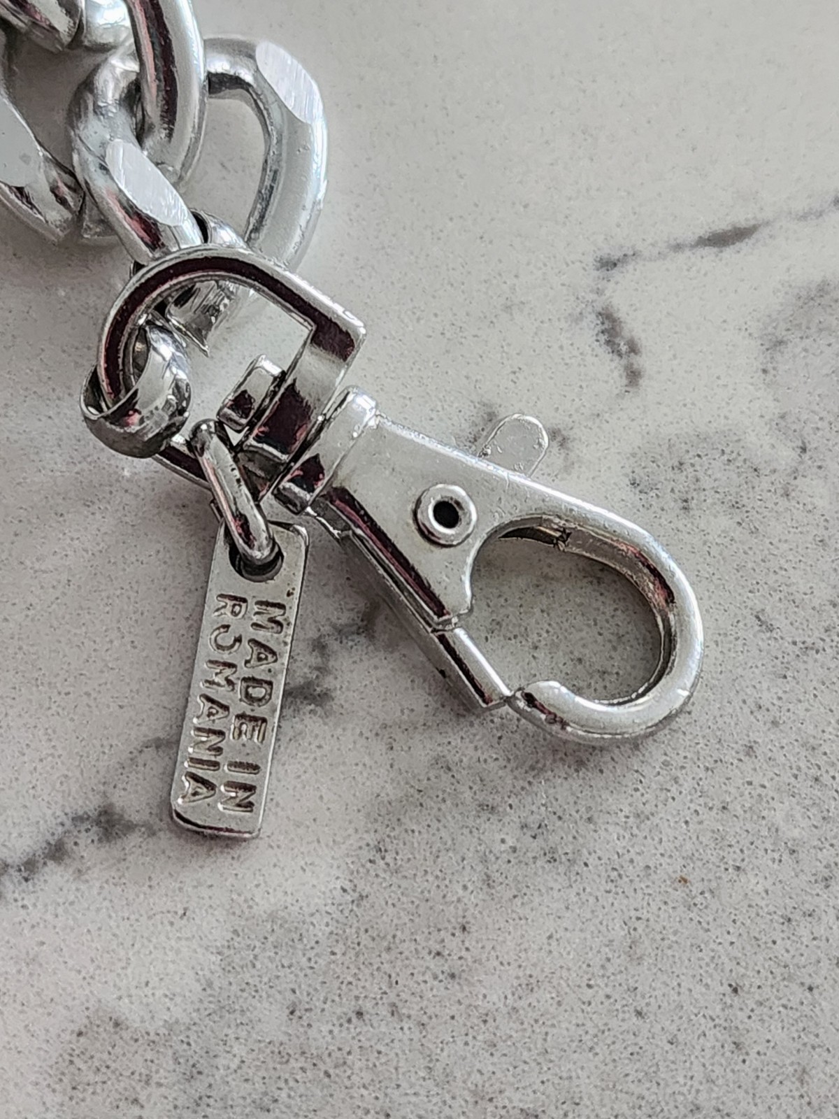 Vintage Silver Tone Link Chain Wallet Belt Made In Romania White Leather Tassel