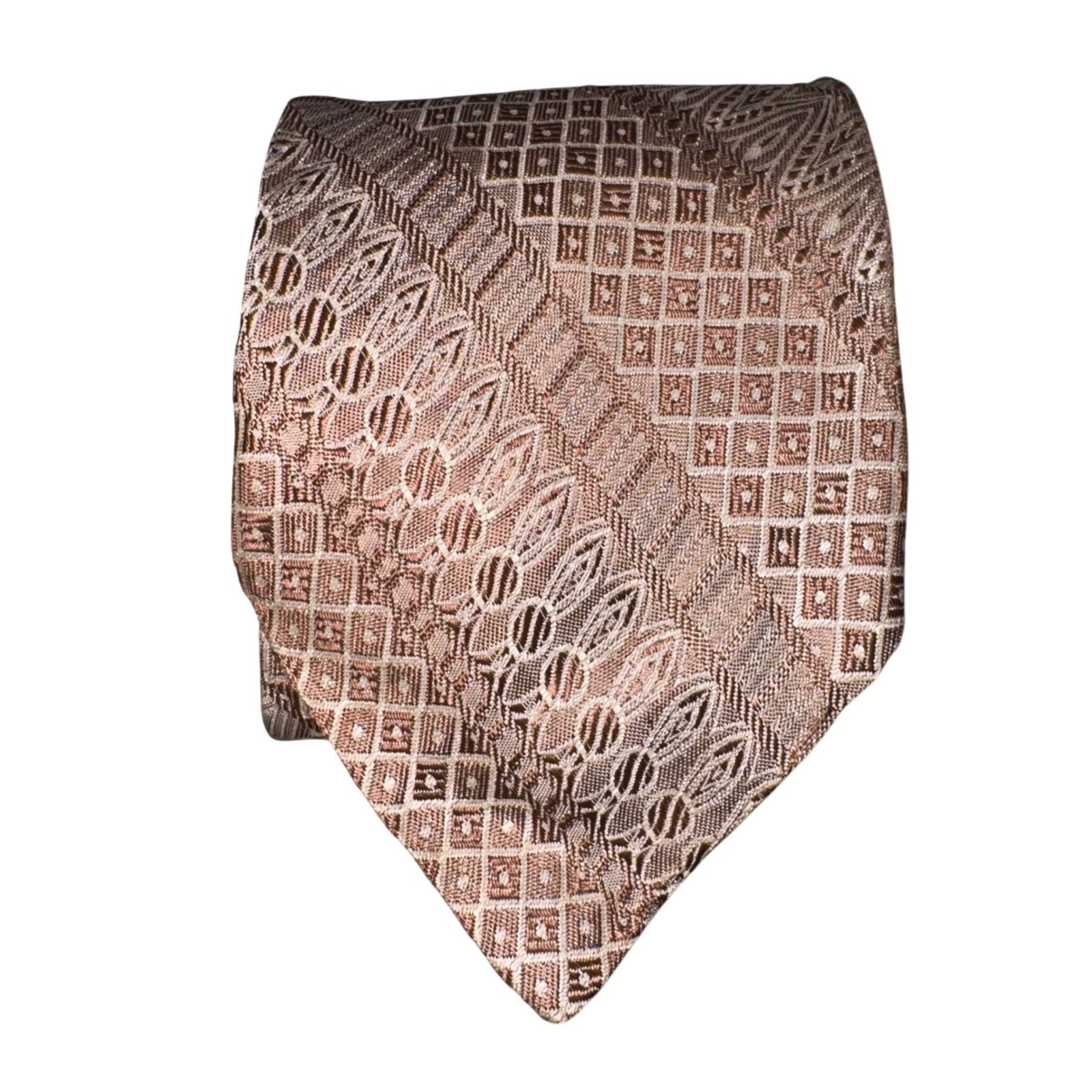 Vintage Sears Mens Geometric Jacquard Necktie Bronze Brown Acetate Rayon RN15484