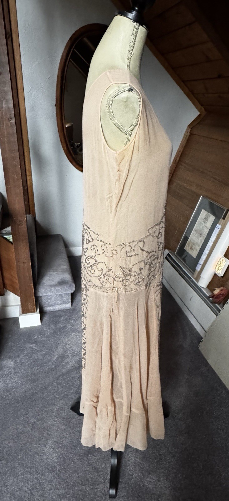 Authentic 1920s Beaded Silk Chiffon Dress – Art Deco With Double Sided Beading