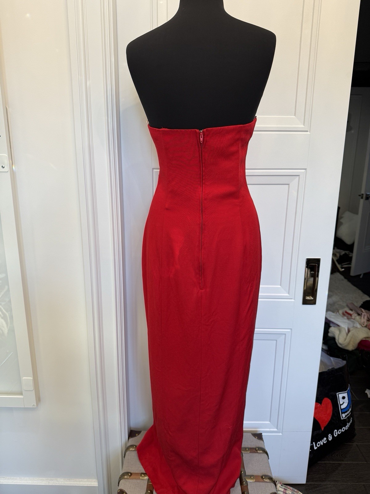 VINTAGE NIKI ORIGINALS RED STRAPLESS GOWN GLAM 80s 90s MAXI OLD HOLLYWOOD