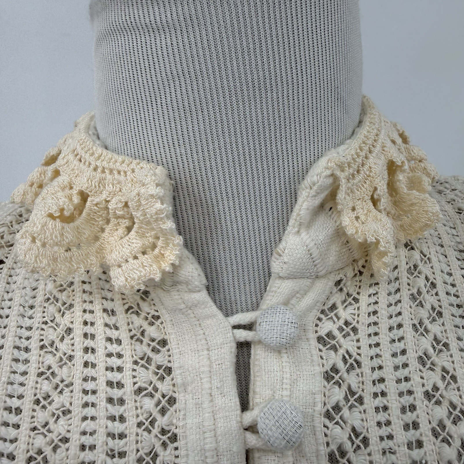 Antique Edwardian Cotton Linen Blouse Vtg Ditsy Prairie Shirt Waist Lace Crochet