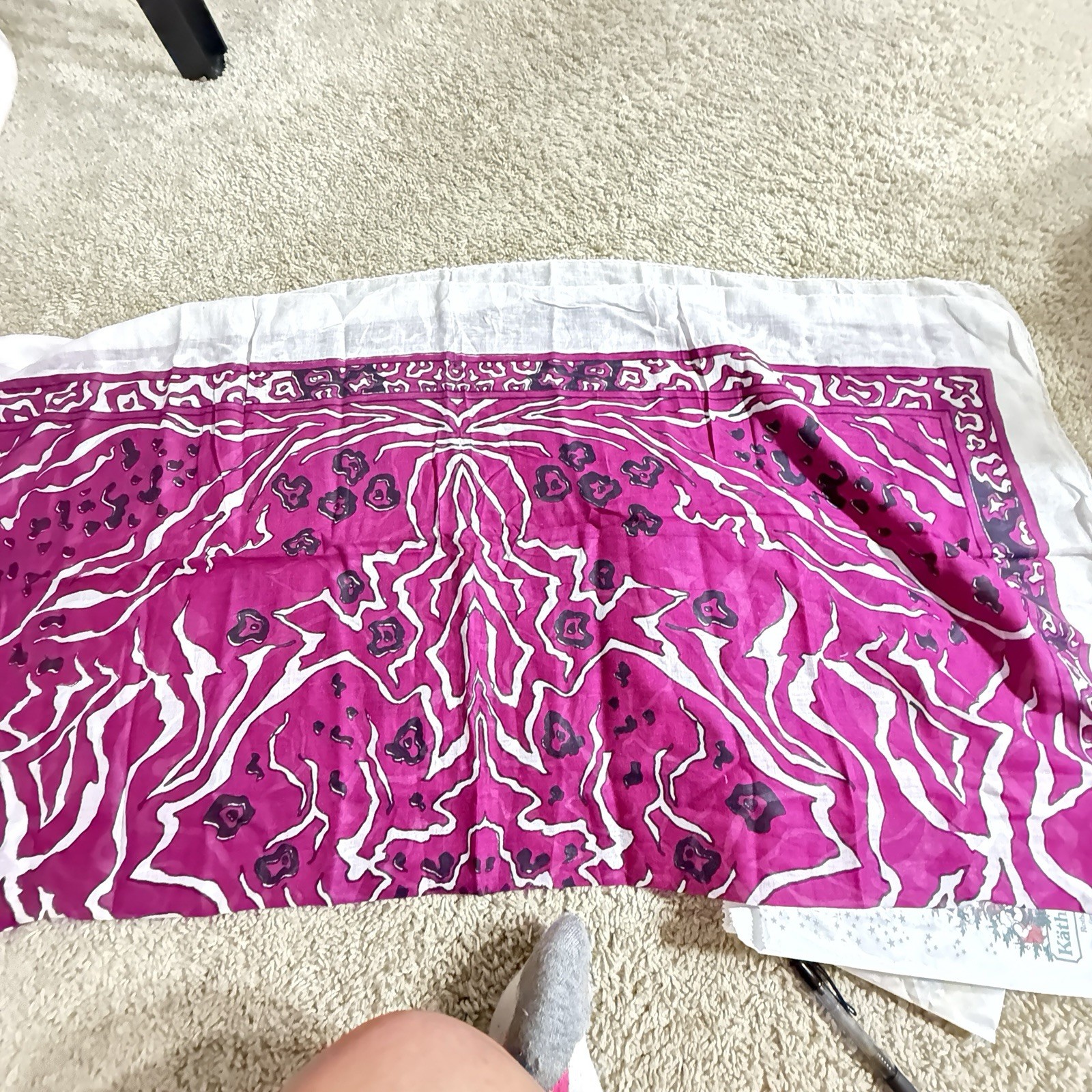 Vintage Indian scarf Tania cotton 40×40 inches animal print purple