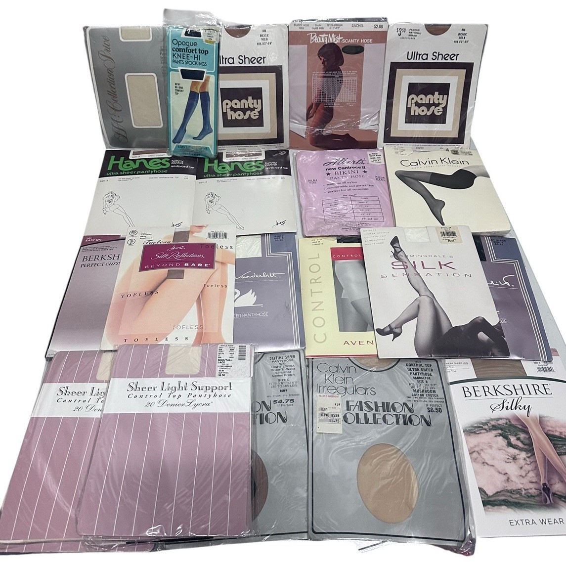 Vintage Pantyhose Knee High Lot Of 25 Assorted Sizes Colors Brands Styles