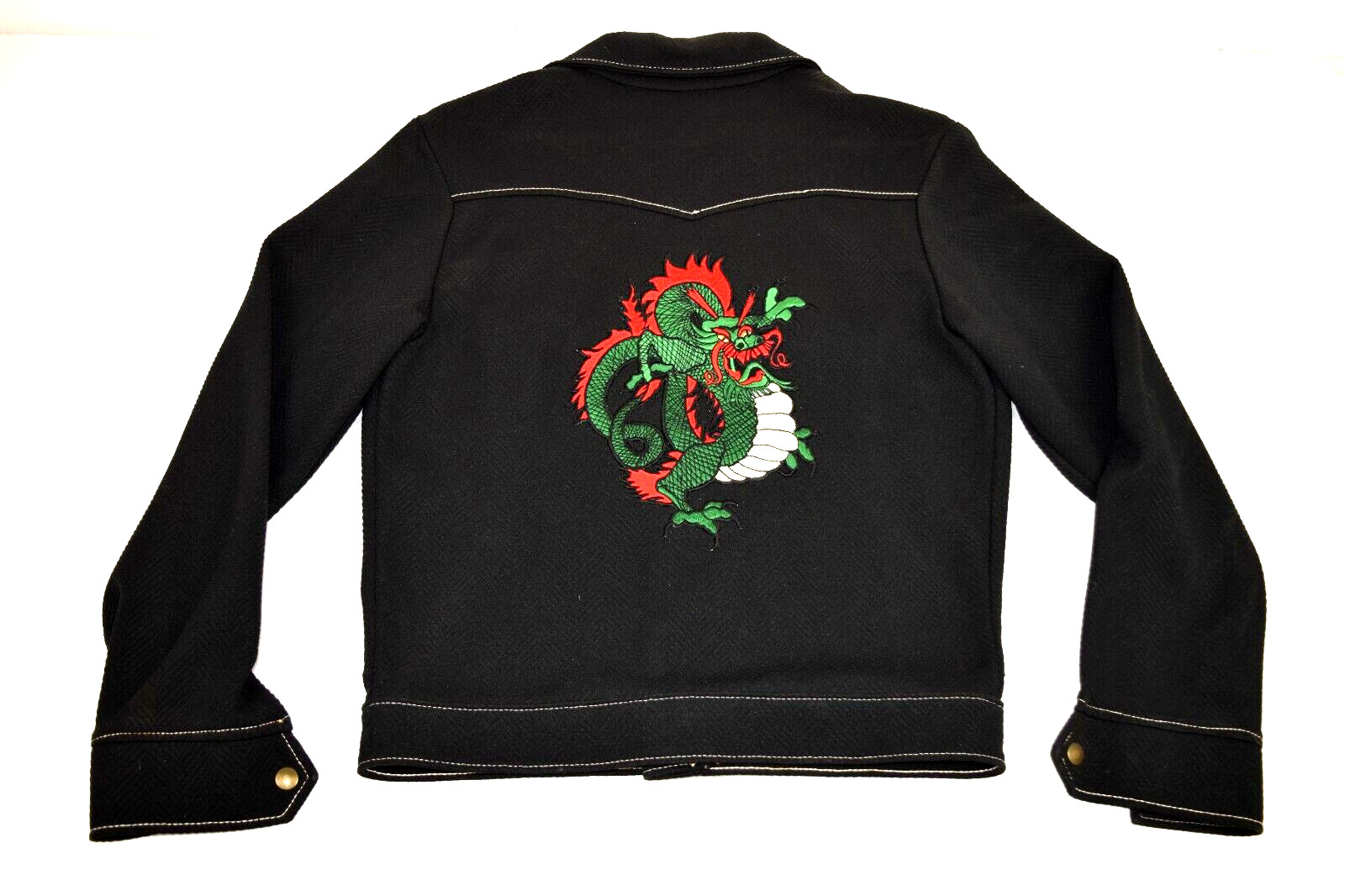 VTG Shirt Jacket Size S/M 60s 70s Embroidered Cartoonish Dragon Poly Knit Grunge