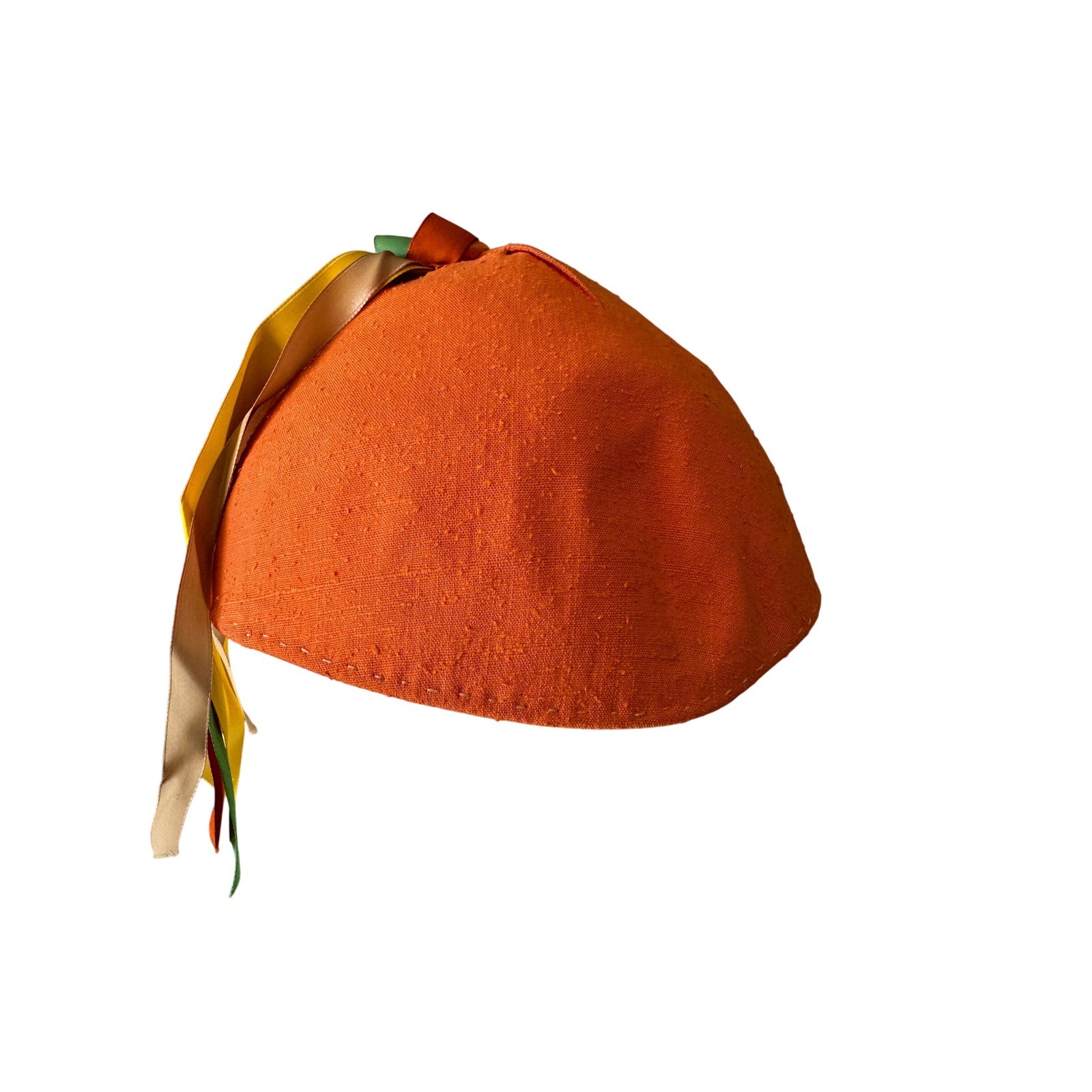 Vintage Orange Pillbox Fascinator Hat Multi Color Ribbon Streamers Retro 60s MCM