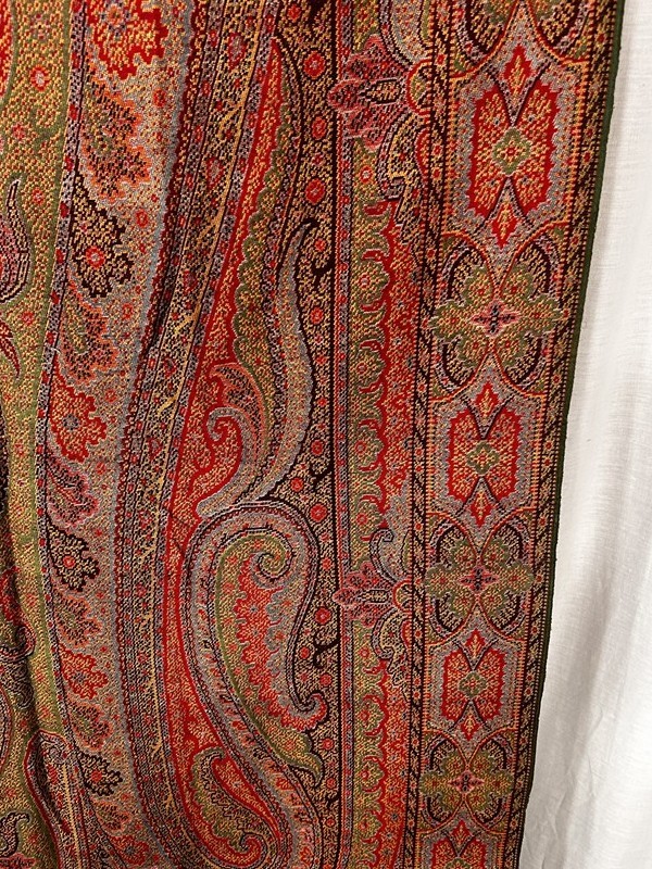antique paisley shawl throw fancy center woven large 64 x 134 original 19thc
