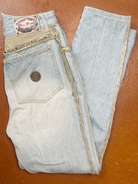 Vintage paris blues jeans embellished western jeans light wash