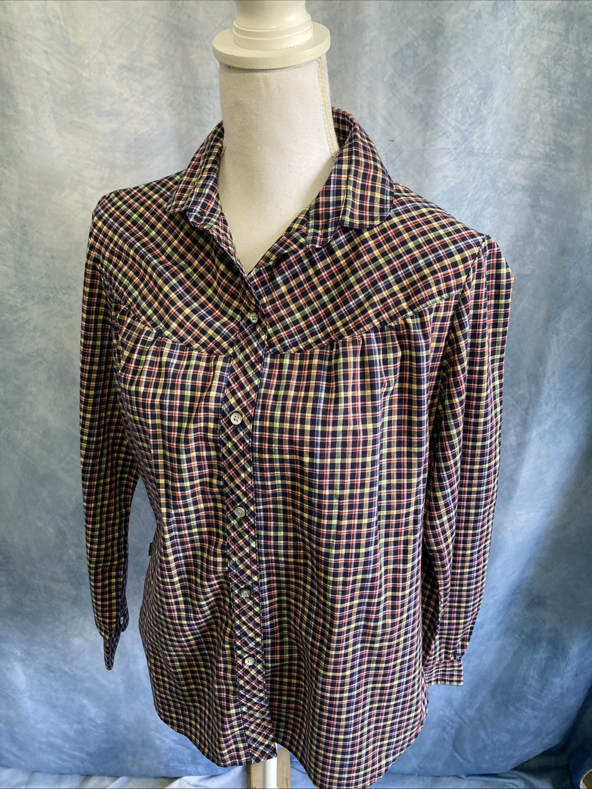 VTG 70s LEVI STRAUSS Western Shirt Size 14 Rainbow Plaid Pearly Button Blouse HK