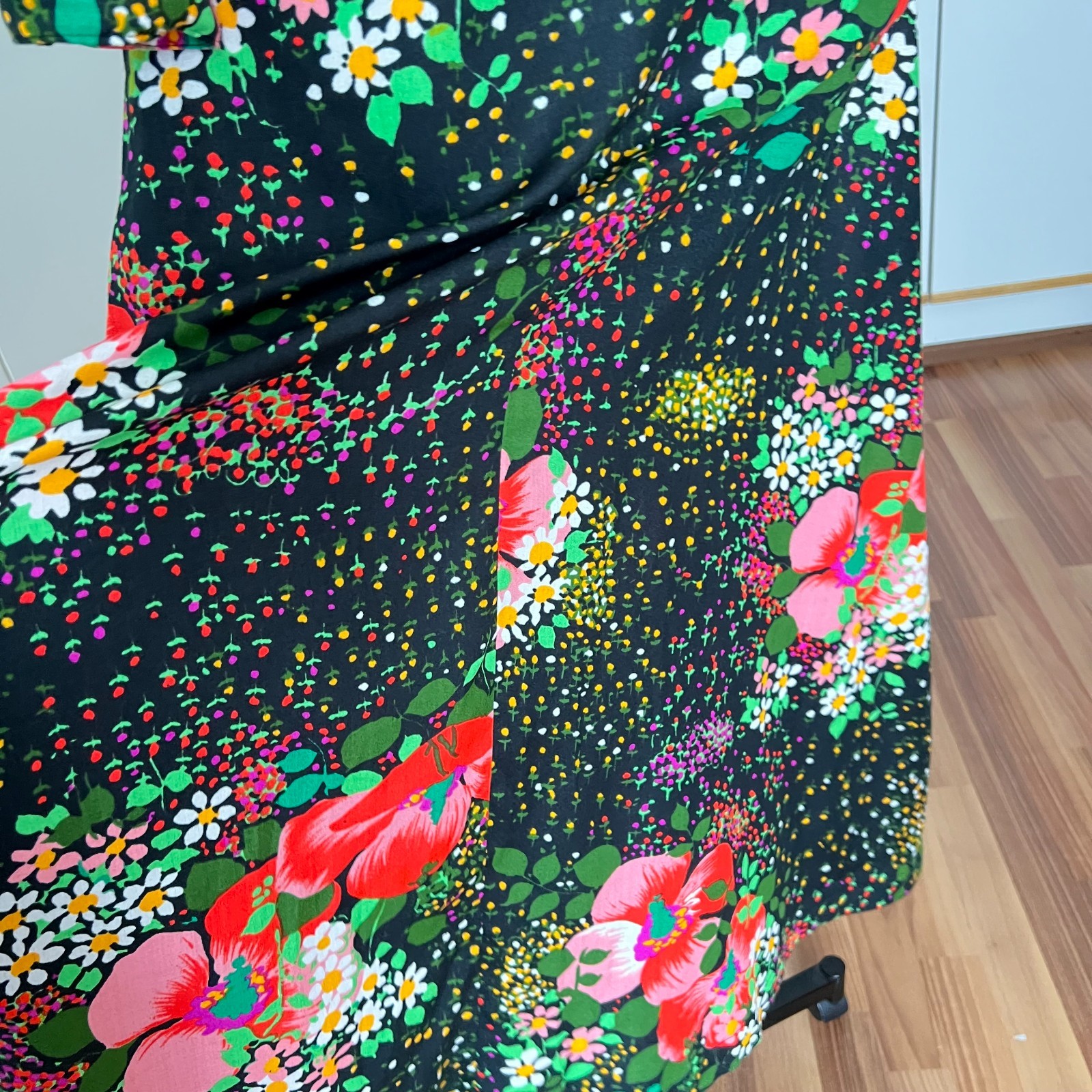 1970s Vintage Button Front Floral Maxi Dress Psychedelic Mod Long Sleeves Boho