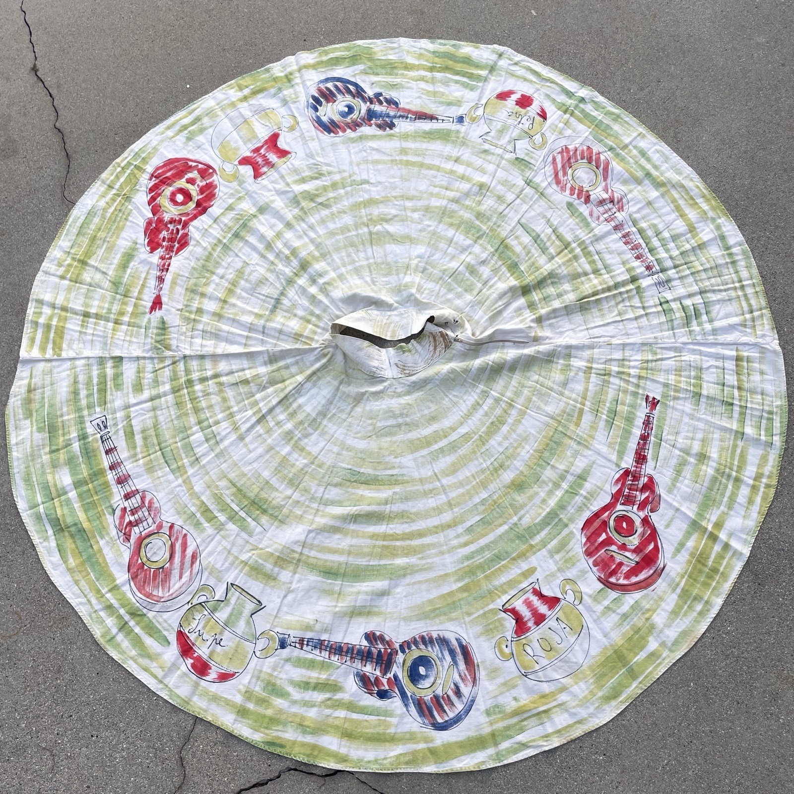 Vintage XS S 1950s Guitar Hand Painted Skirt Music Novelty Mexico Mexican Circle