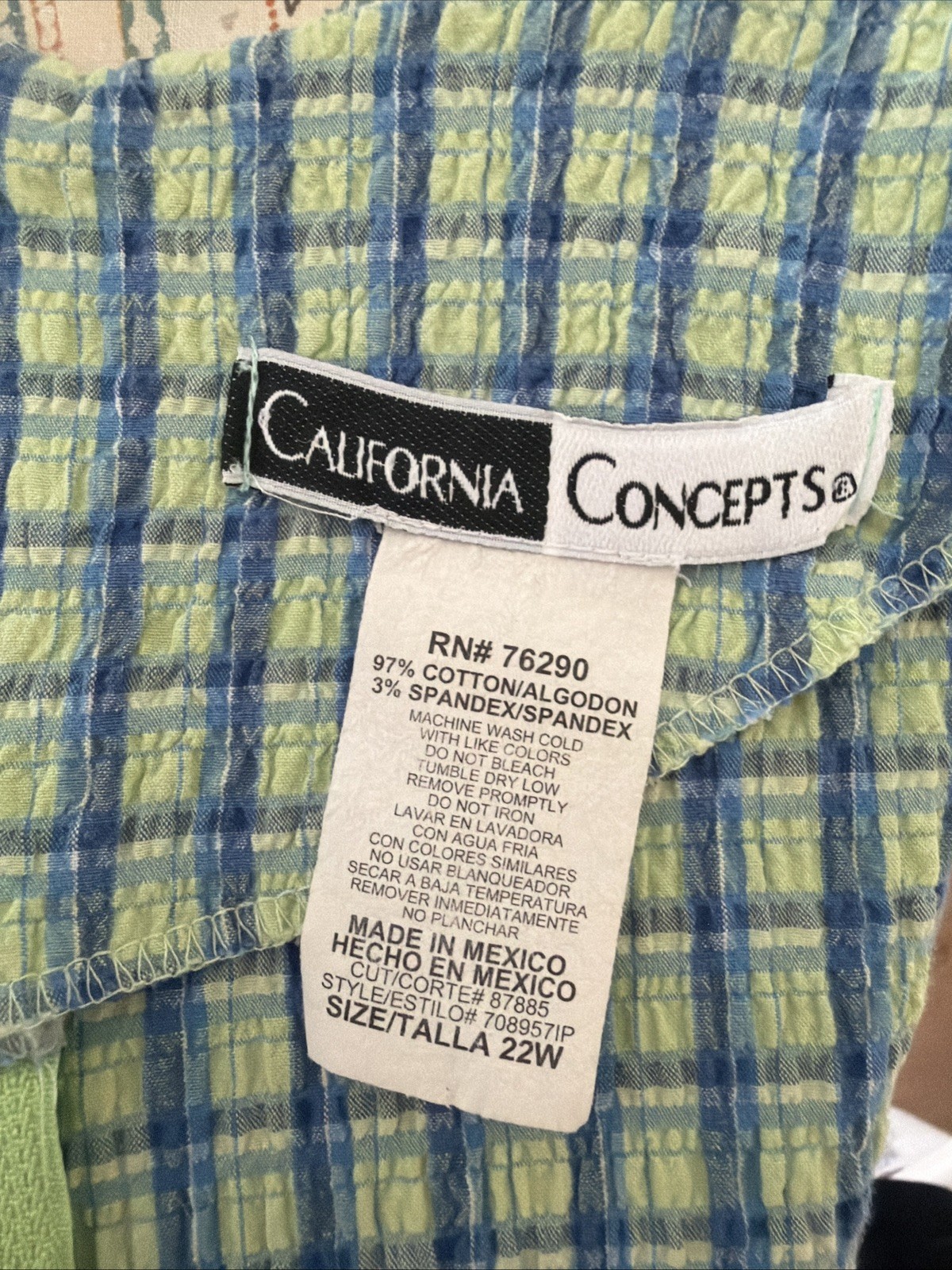1990s Vintage California ConceptsGreen And Blue Plaid Cotton Shift Dress