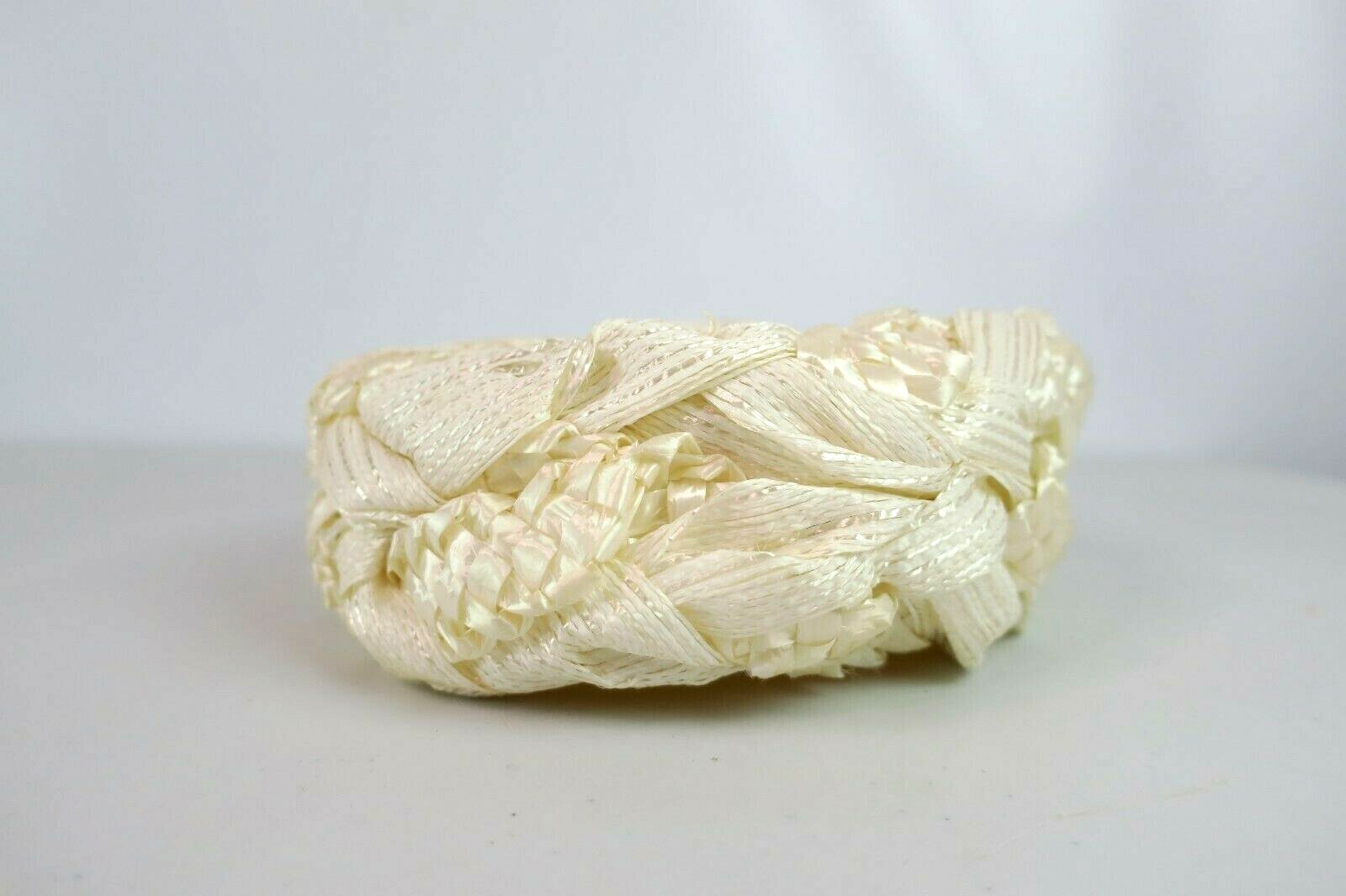 30s 40s VTG rattan Pinehurst Italy pillbox fascinator Ivory Hat cloche 22 1/2