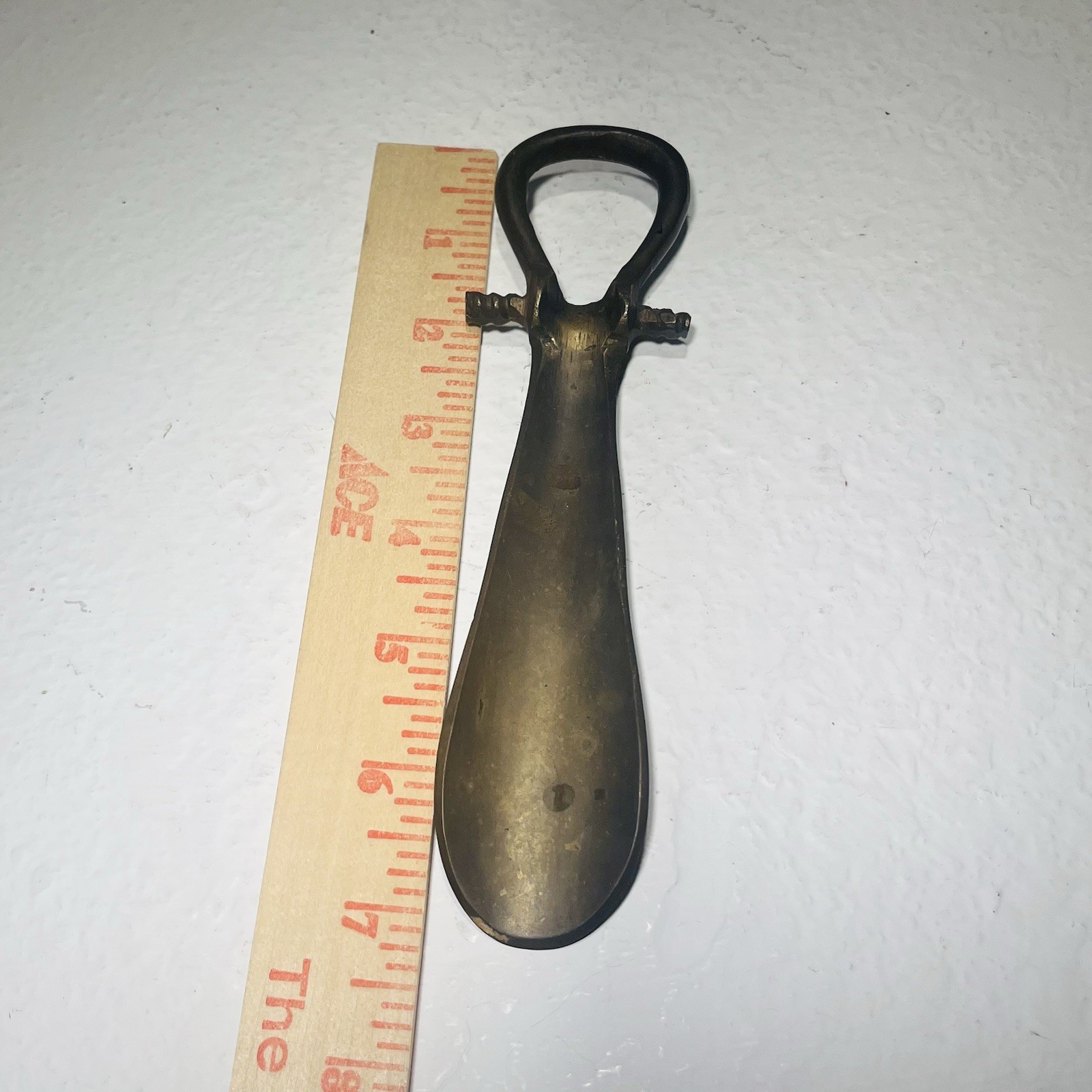 Antique 7” Inch Solid Brass Shoehorn with Hanging Loop