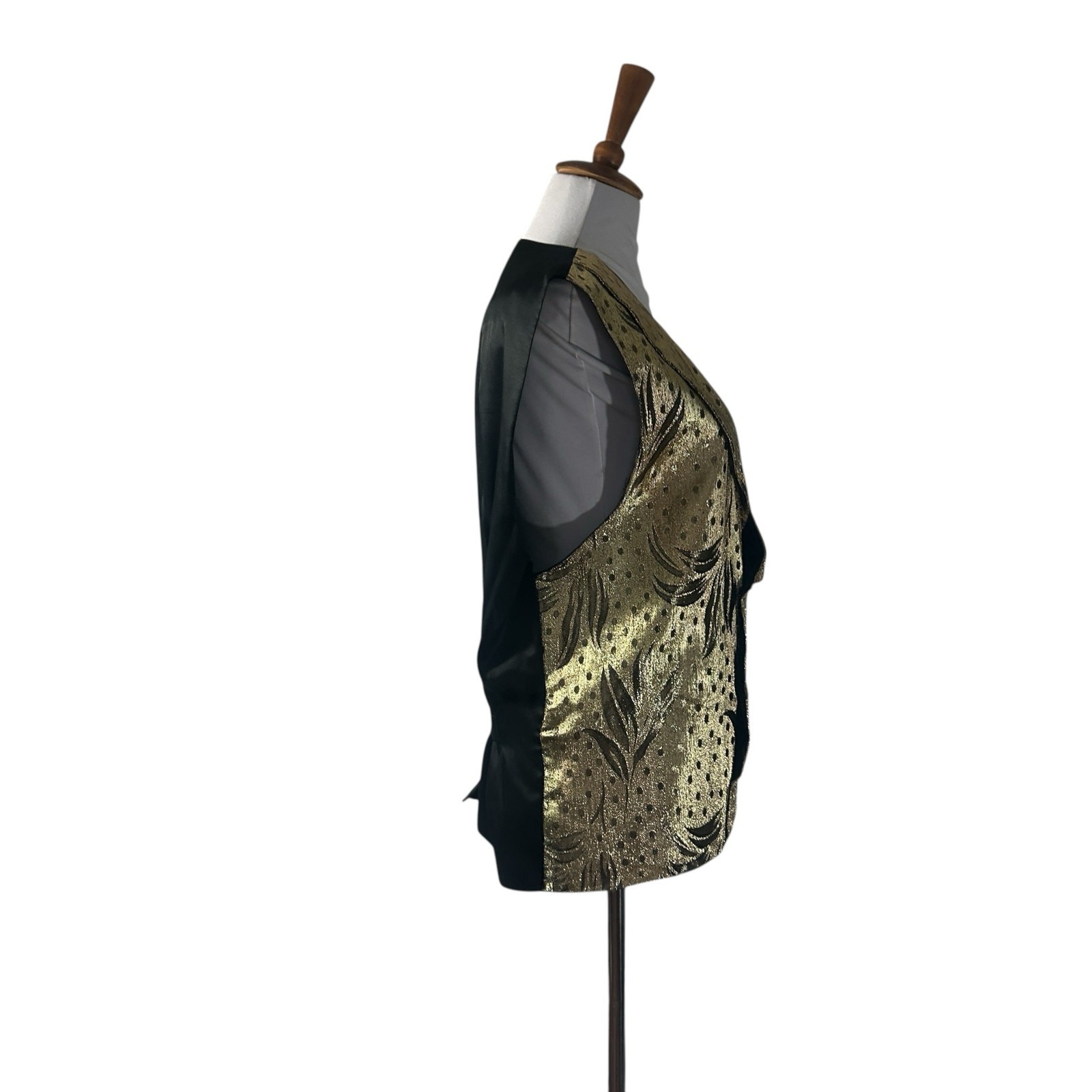 Vintage 80s Gold Metallic Lamé Brocade Custom Made Cocktail Vest L XL