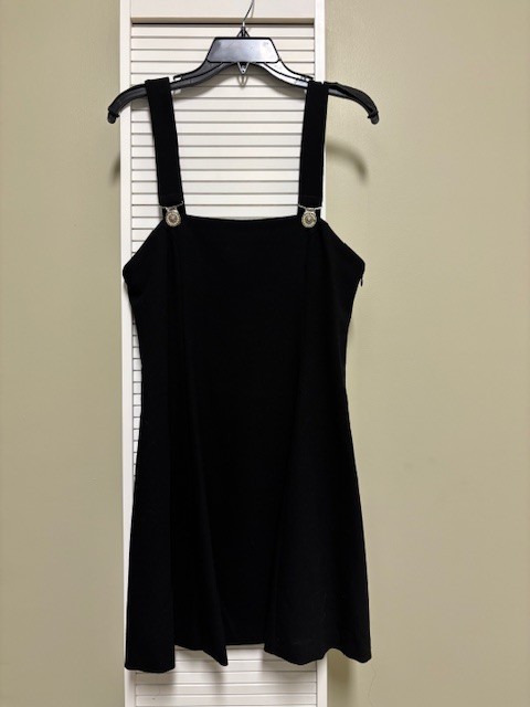 VINTAGE GIANNI VERSACE VERSUS BLACK SUSPENDER DRESS WITH MEDALLIONS SZ 30/44