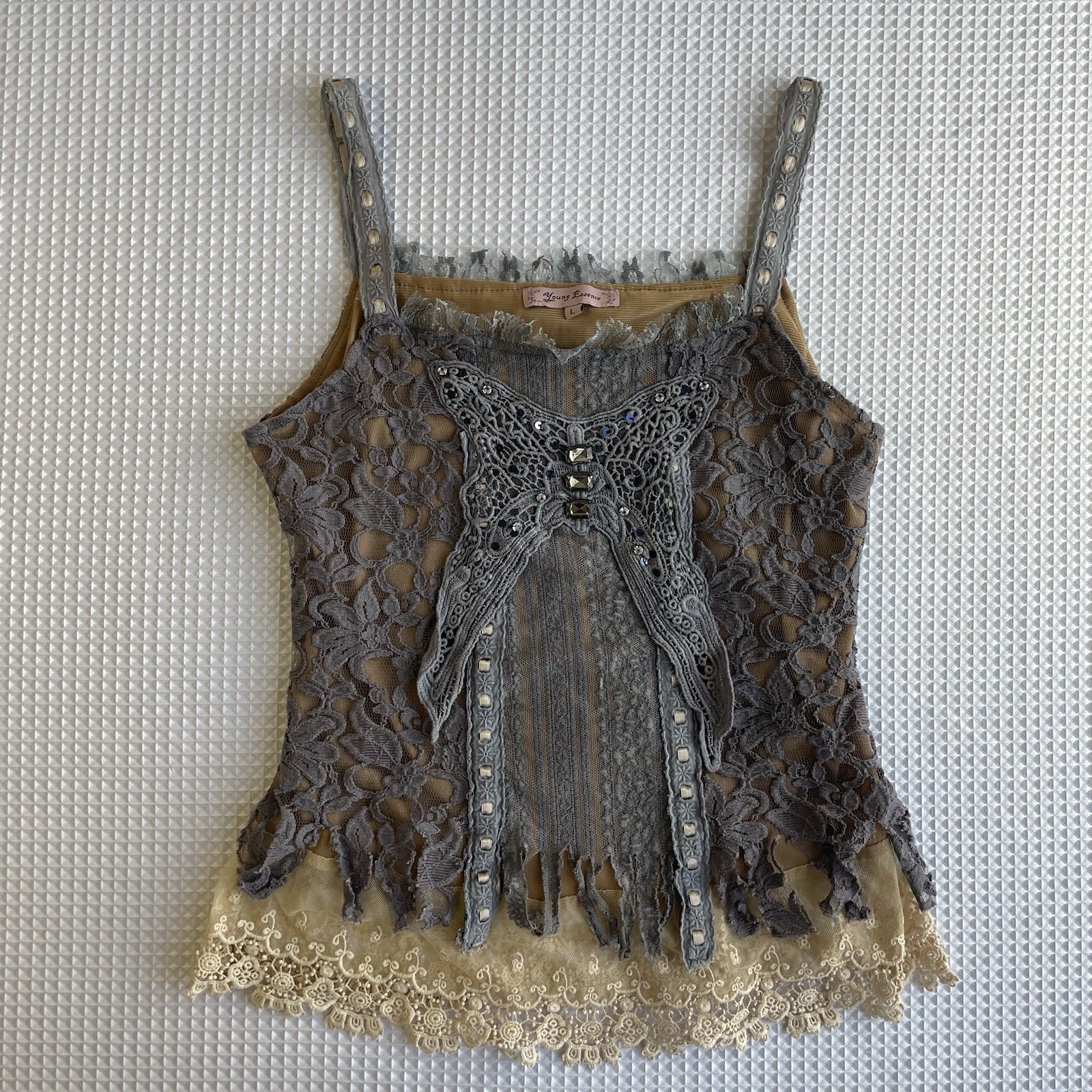 Vintage Y2K Fairycore Lace Corset Tank | Young Essence | Butterfly Boho Top